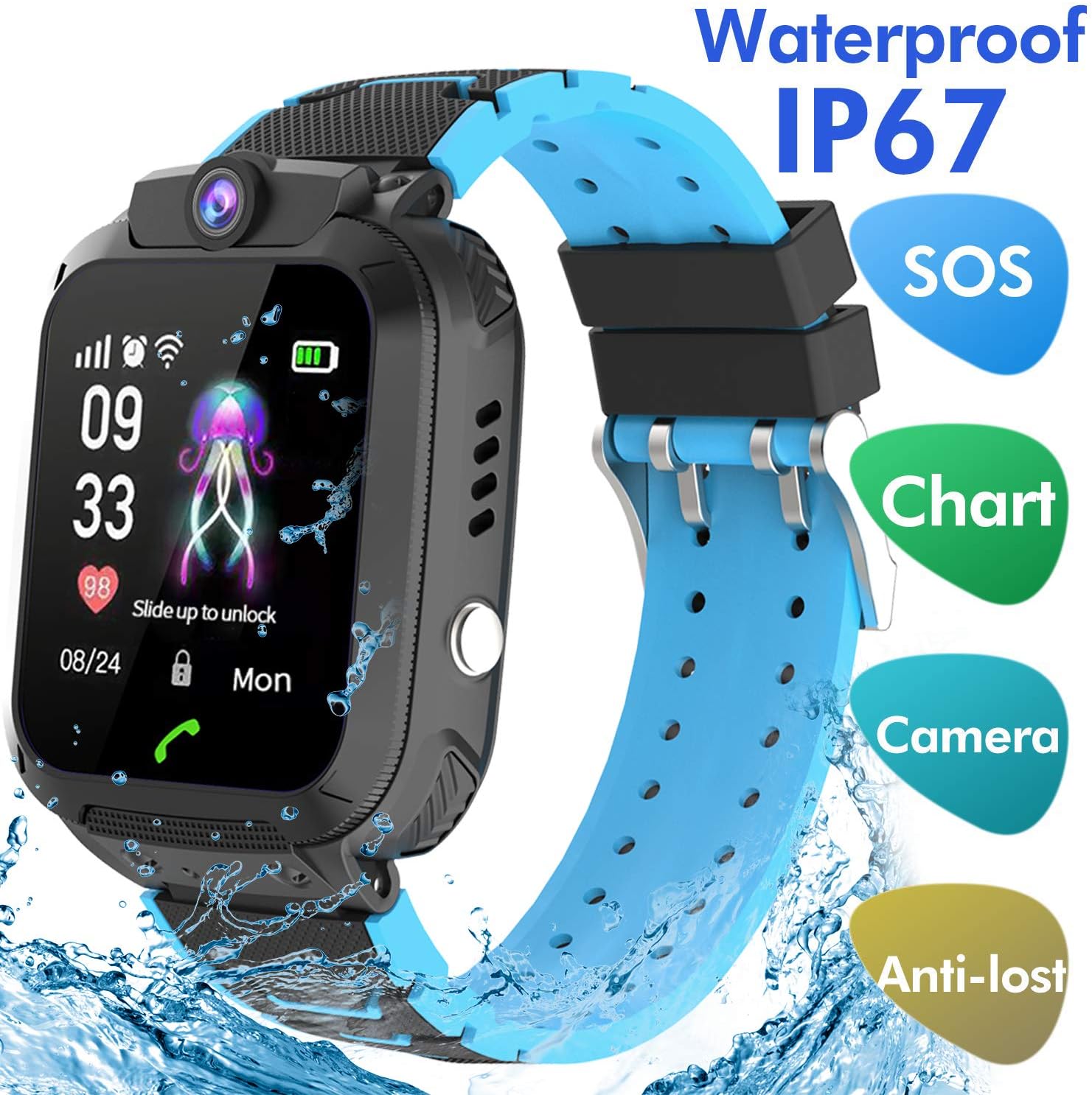 Kids Smartwatch Waterproof with SOS Camera Alarm Clock 1.44 HD Screen Games for 3-12 Year Old Boys Girls Great Gift