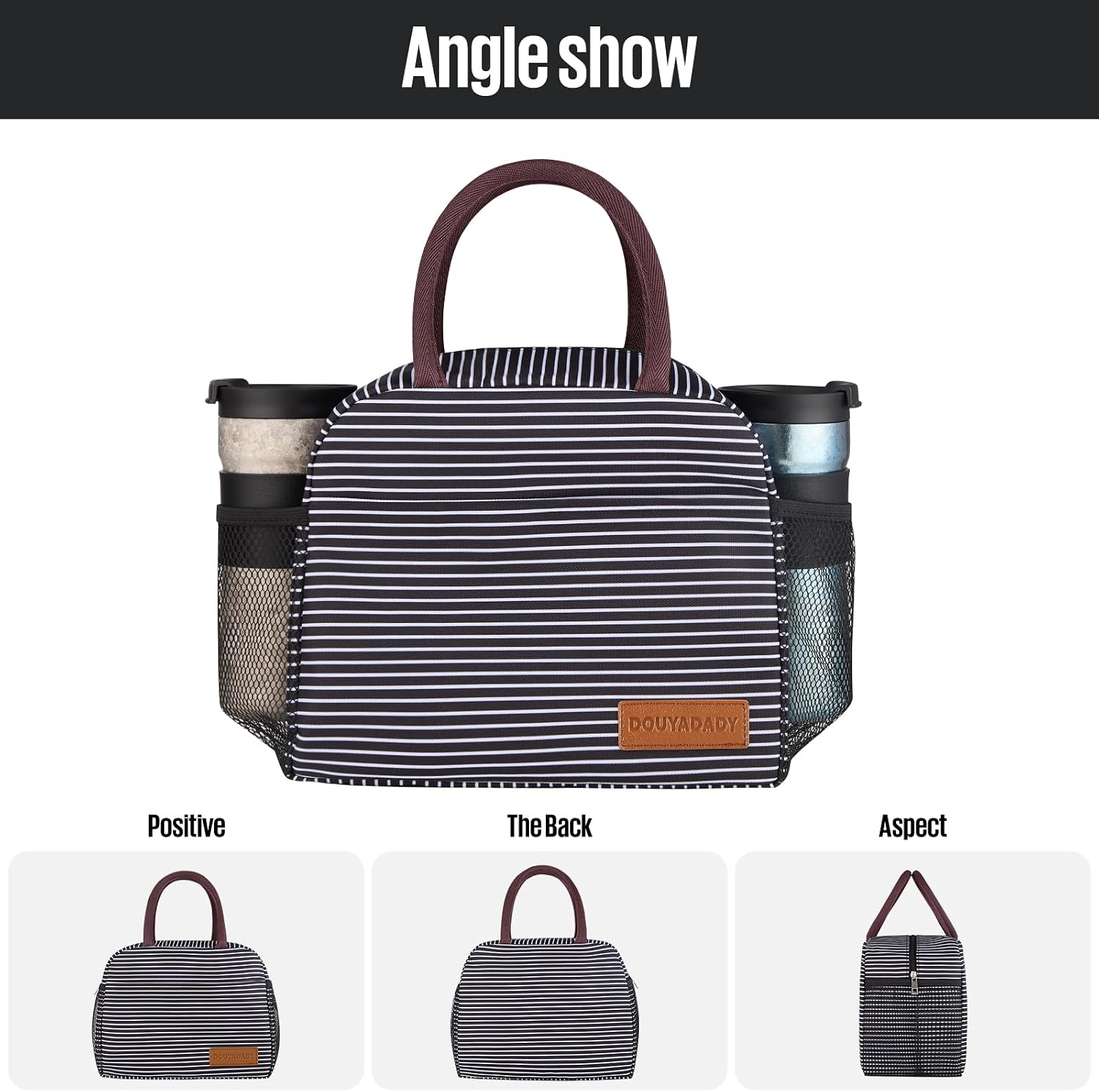 douyadady Lunch Bag Women/Men Lunch Box Women/Men (white&black stripe)