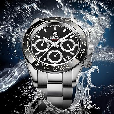 Men's Watch BENYAR Fashion Quartz Movement Wrist Watch Analog Chronograph Business Waterproof and Scratch Resistant Stainless Steel Strap Leisure Sports Watches for Men