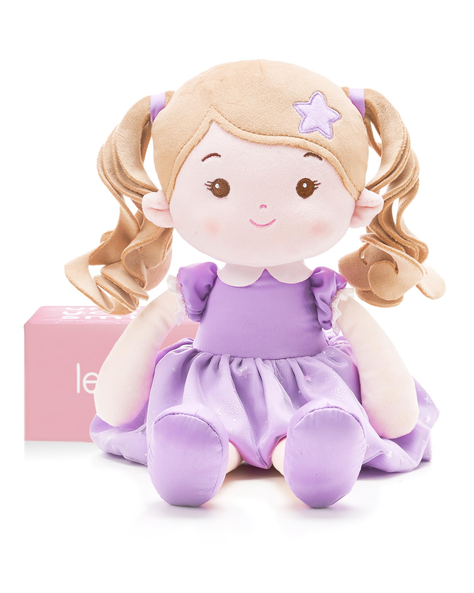 Soft Baby Doll Toys (16''), My First Baby Rag Doll for 1 Year-Old Girl Birthday Gift, Christmas Plush Toys Gift for Toddler Kids Infants -Starlet Purple