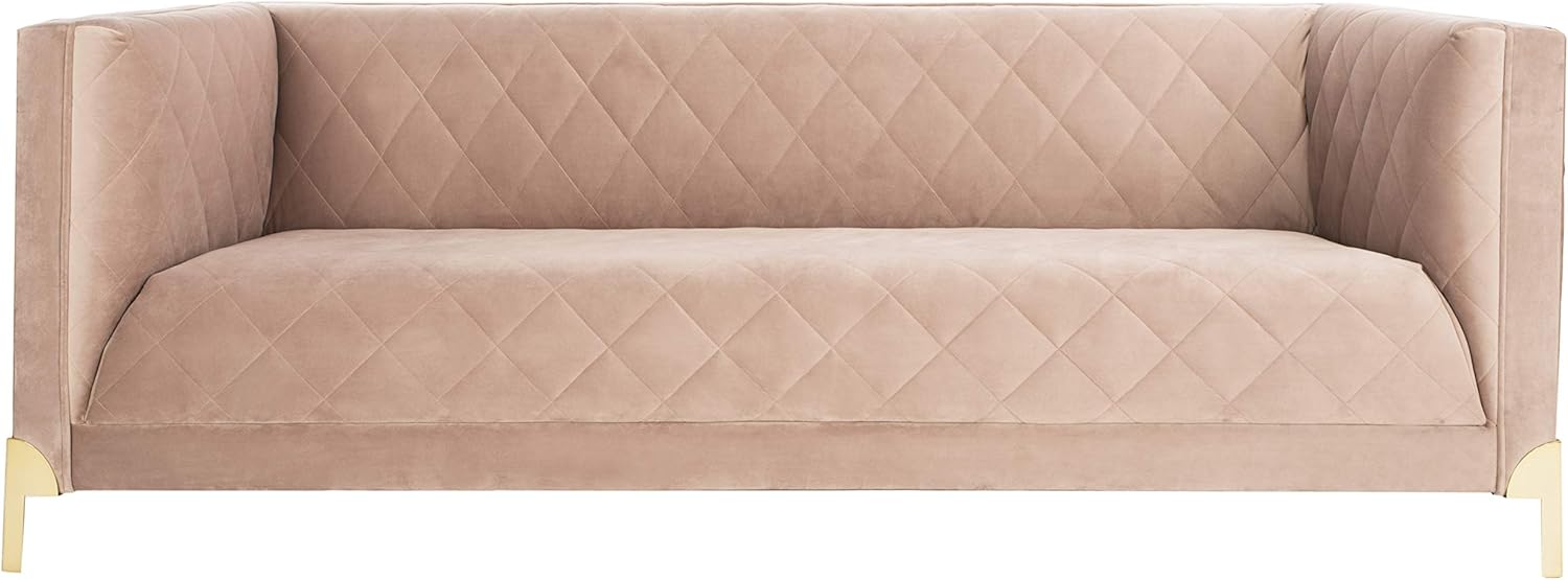 Safavieh Couture Home Luanna Pale Mauve and Gold Quilted Trellis Sofa