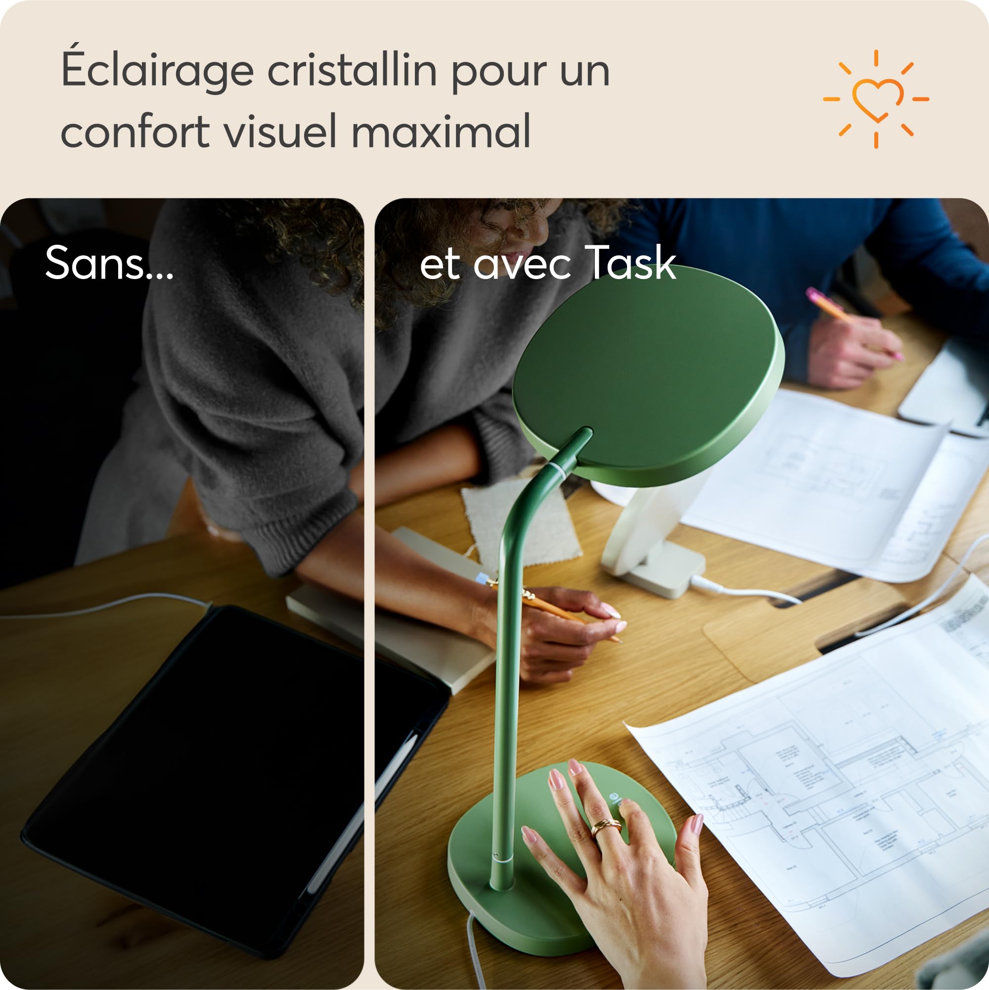 Lumie Task | Lampe LED thérapie lumineuse, réglable, anti-déprime hivernale, éclairage cristallin, confort visuel, meilleure humeur et énergie | Vert Sauge