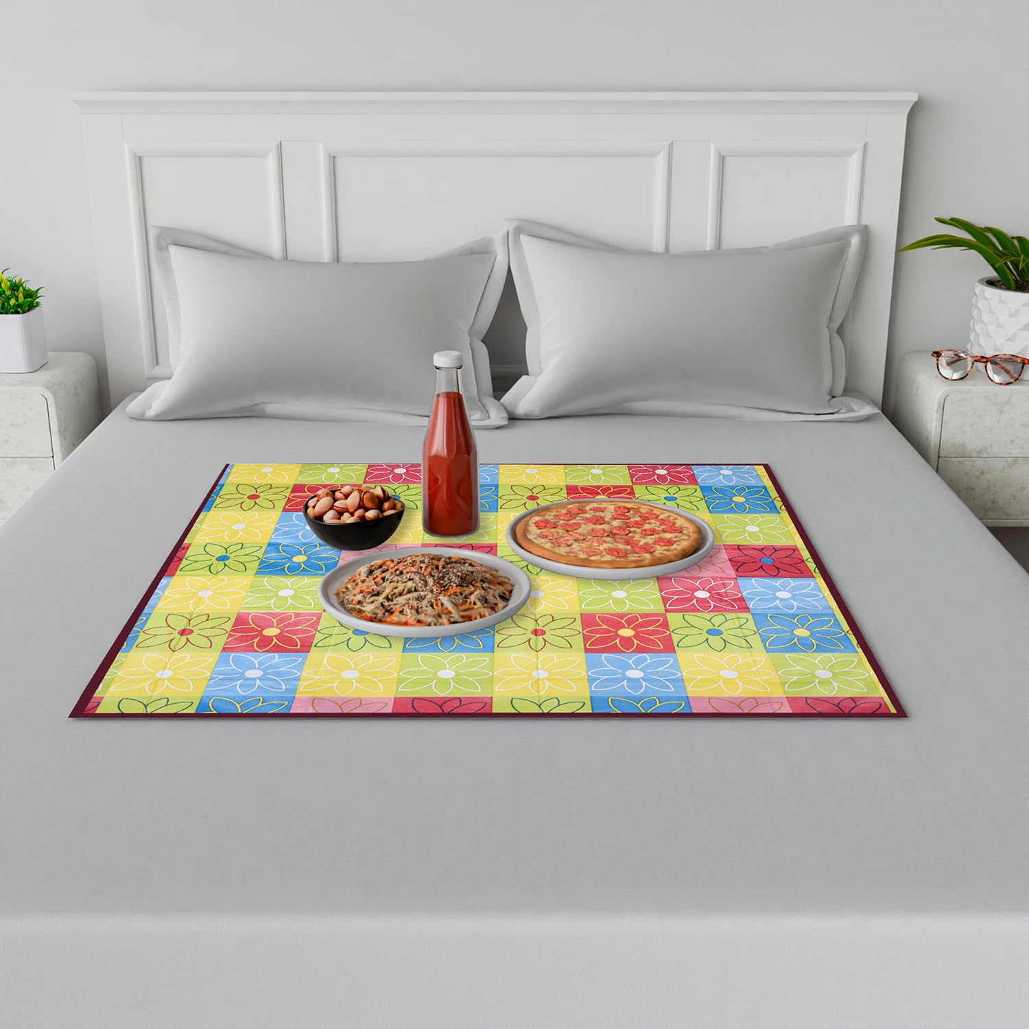 Kuber Industries Food Mat | Bedsheet Protector for Home | Reversible Bed Server Mat for Kids | Check-Design Mattress Protector for Home | 92 cm | Yellow