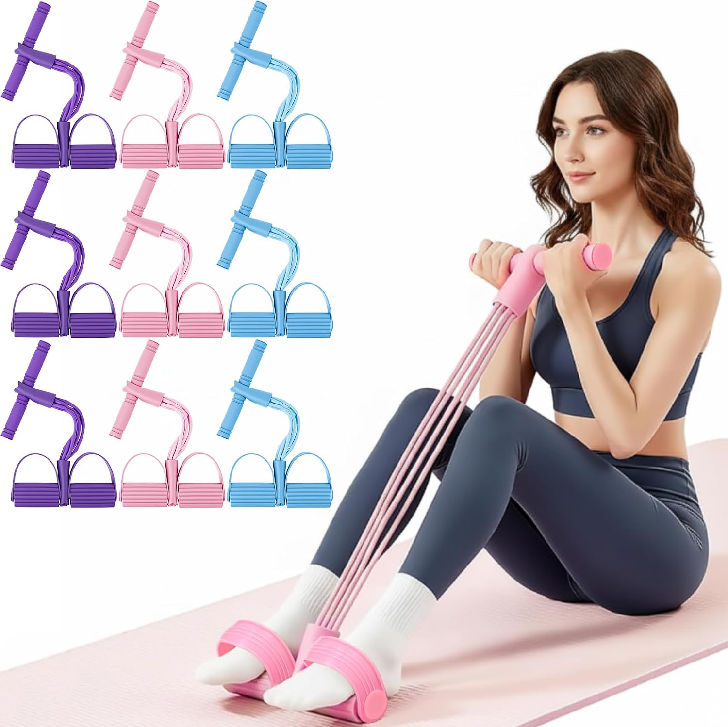 ‼️may be missing items‼️Soulchen 9/12 Pcs Resistance Bands with Handles 6 Tube Elastic Pedal Ankle Puller Rope Fitness Multifunction Yoga Tension Equipment Stretching Bands for Abdomen Waist Arm Leg Slimming Training