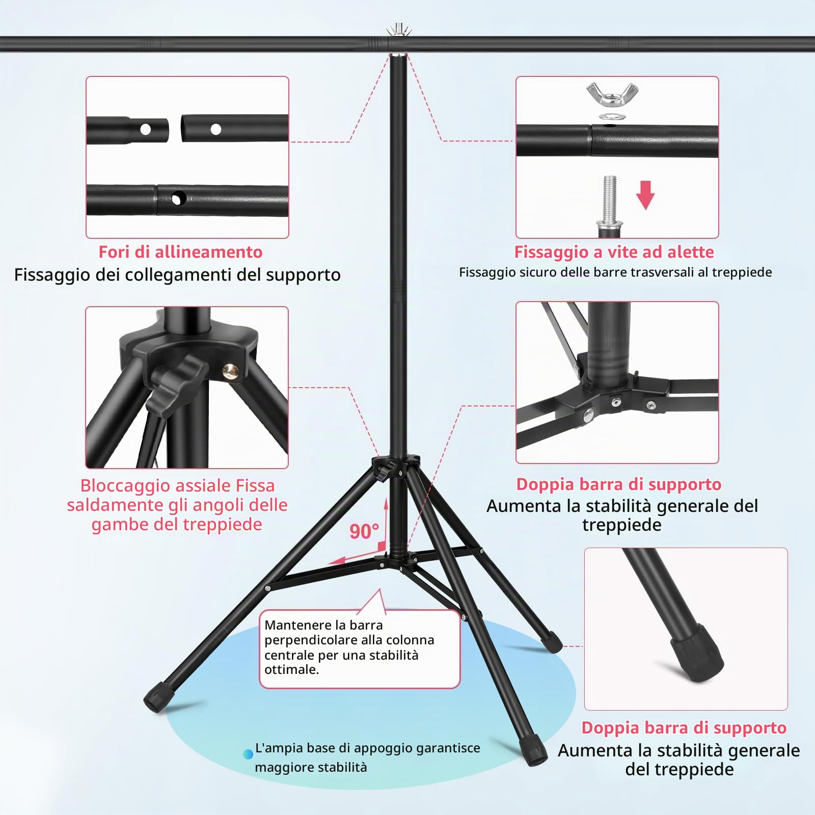 Supporto per Sfondo, 1,5 x 2 m, Regolabile, Sfondo Fotografico, Bianco, 1,5 x 2 m, con 5 Morsetti e Borsa per lo Streaming di Giochi, Servizi Fotografici, Prodotto Video Zoom, Fotografia