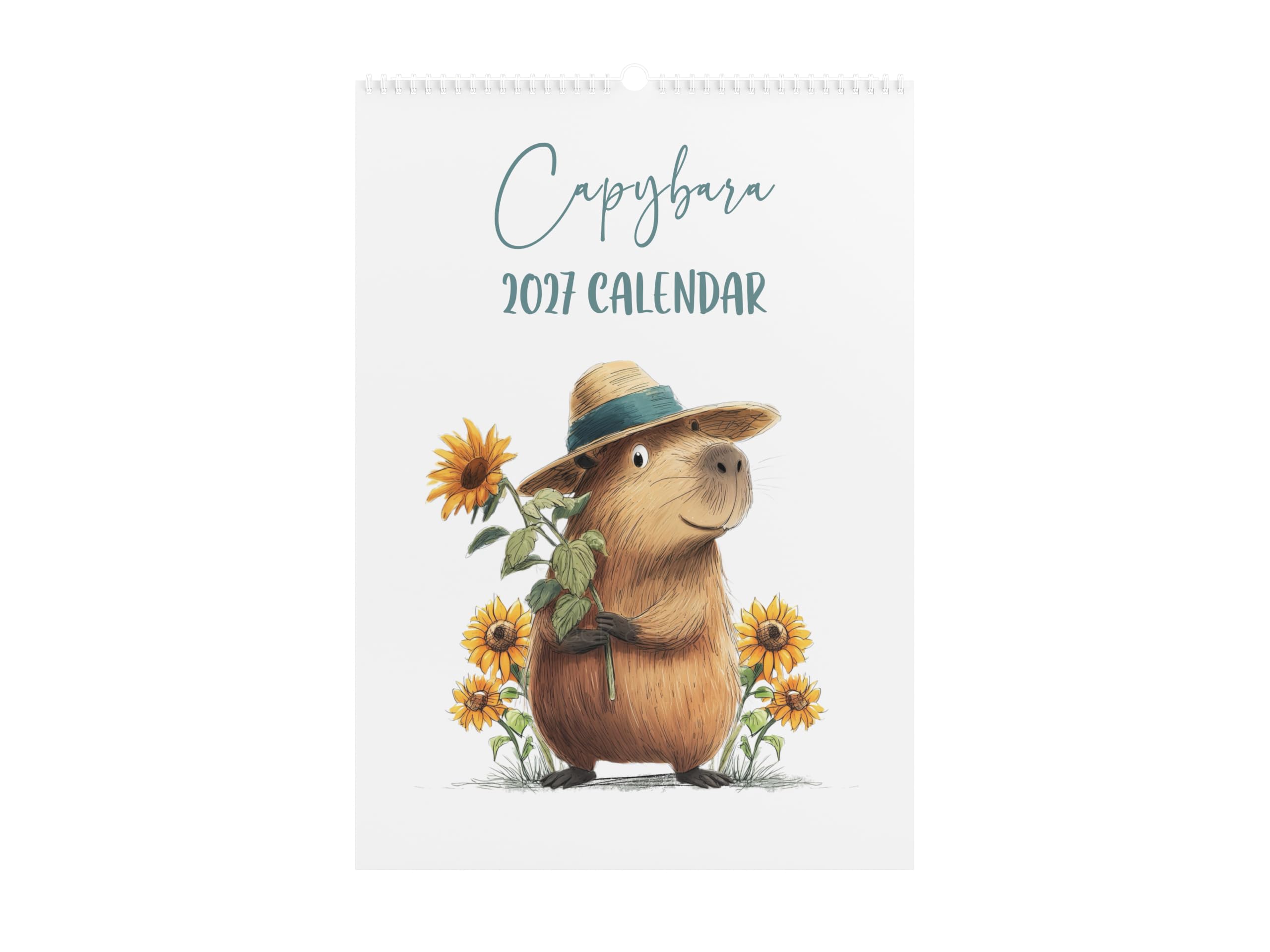 Capybara 2027 Wall Calendar, 12 Month Capybara Animal Design, Monthly Planner with Seasonal Illustrations, Handmade A4 Calendar