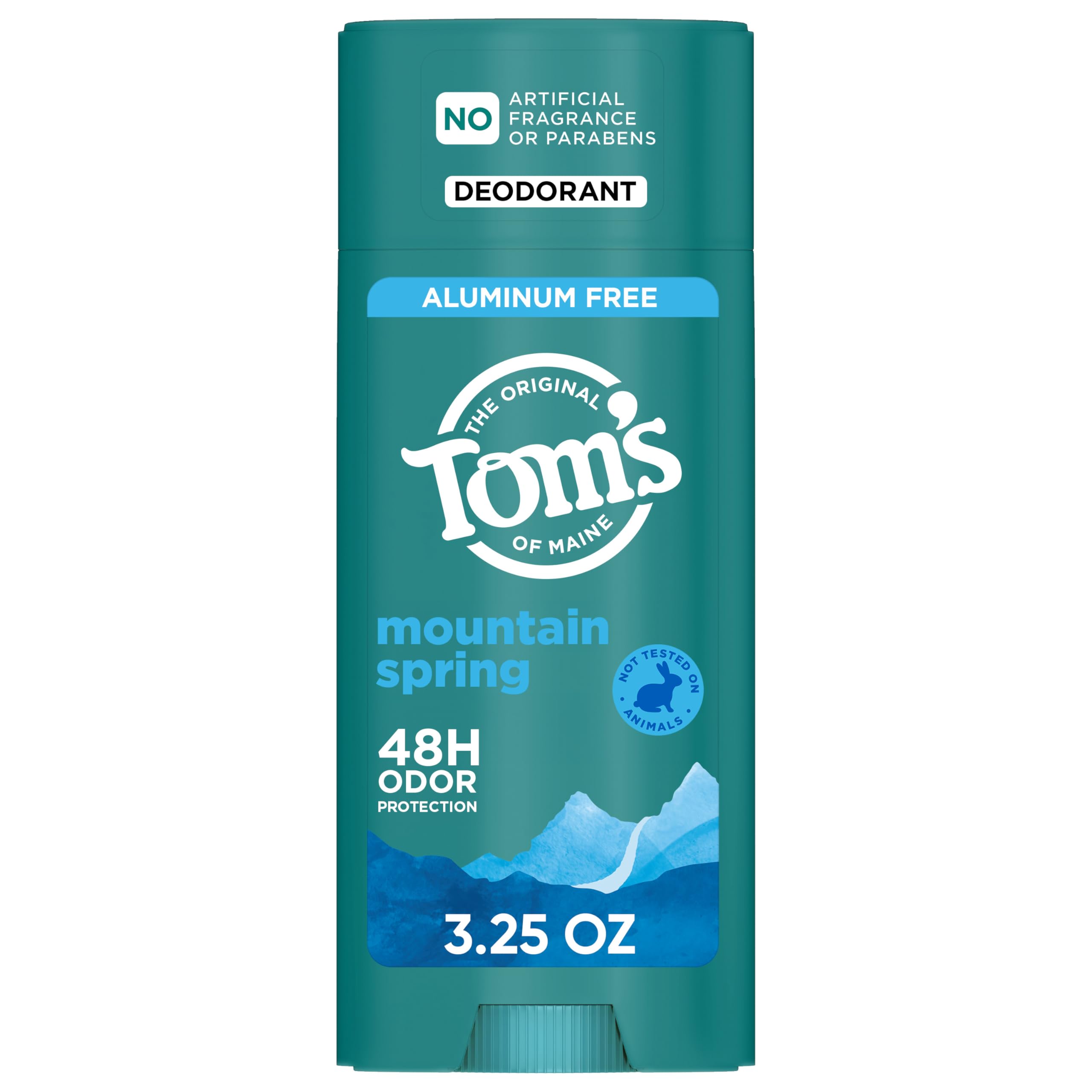 Tom's of Maine Mountain Spring Natural Deodorant for Men and Women, Aluminum Free, 3.25 oz, Pack Of 2