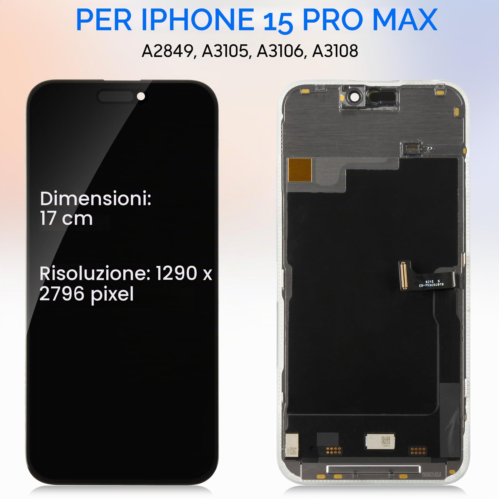 OLED per iPhone 15 Pro Max Sostituzione dello schermo, 6,7 pollici per iPhone 15 Pro Max Display LCD Digitizer Touch Screen Assembly Kit di riparazione A2849 A3105 A3106 A3108 con strumenti