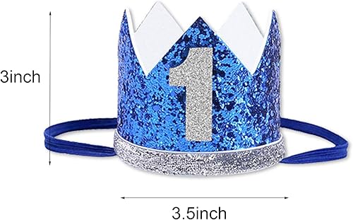 Miniatura 6 de Corona de tiara de princesa para bebé, sombrero con purpurina para el primer cumpleaños, suministros de fiesta con lentejuelas brillantes, número 2,