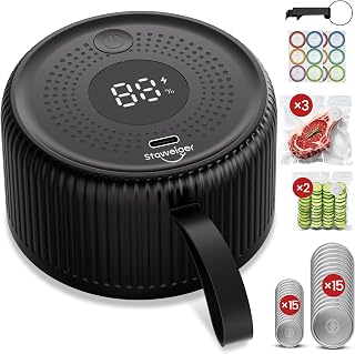 Mason Jar Vacuum Sealer For All Your Food Storage: Wide Mouth Jars, Regular Mouth Jars and Vacuum Bags, Powerful Compact Mason Genie Vacuum Sealer Kit,Portable Food Sealer Keep Food Fresh Longer