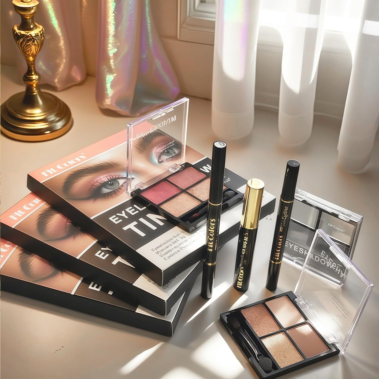 4-in-1 Eye Makeup Kit 4 Colors Eyeshadow Palette Black Liqiud Eyeliner with Stamp and Double-headed Brown Eyebrow Pencil Set for Women Beginners Gift (03) - Image 8