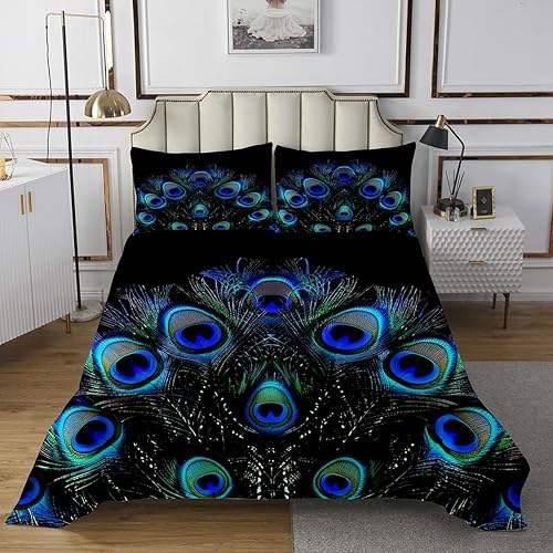 Miniatura 2 de Erosebridal Juego de colcha de plumas de pavo real, colcha de animales salvajes para niños, niñas, jóvenes, juego de ropa de cama de vida silvestre,