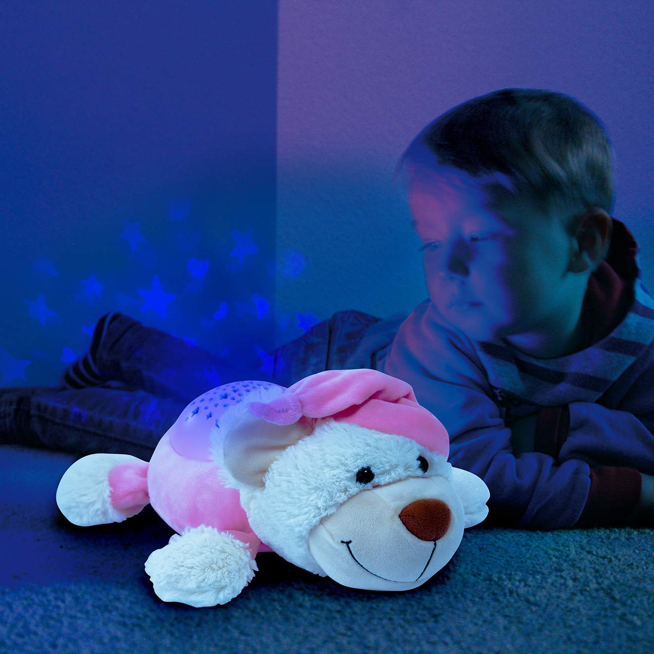 Bayer Design 69507AA Einschlafhilfe, Schlummerlicht, Nachtlicht mit Sternenlicht, Bär Kuscheltier, Nachtlampe, Kinderlicht, Baby Kinder, rosa
