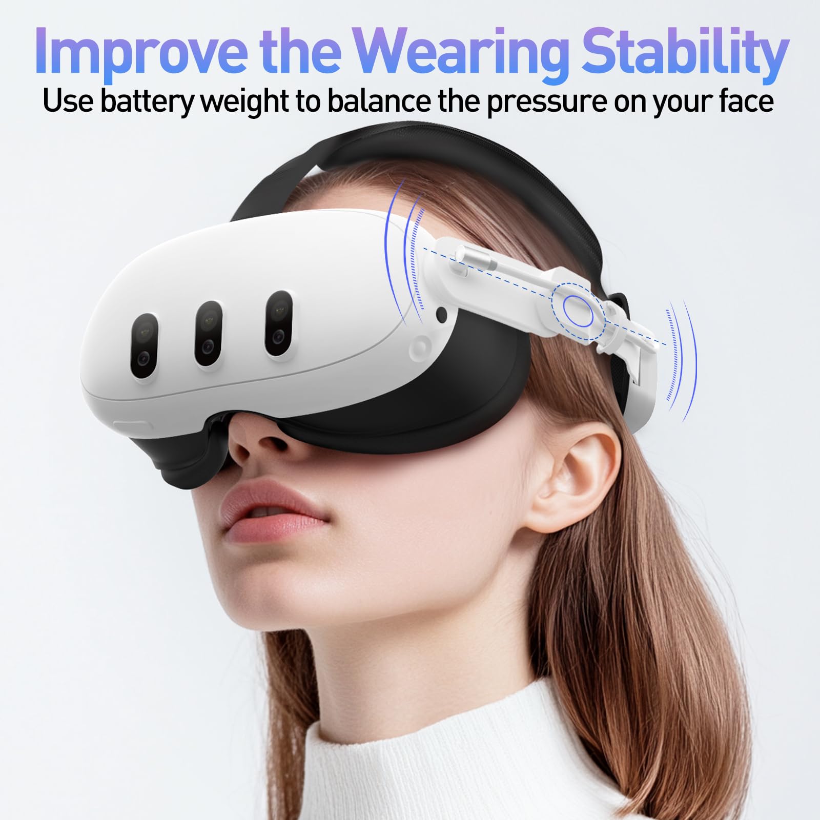 Head Strap with Battery for Meta/Oculus Quest 3, 10000mAh Battery Pack for Extended 4-6 Hrs of Playtime, Fast Charging VR Power, Soft & Skin-Friendly PU Surface Enhanced Support and Balance in VR