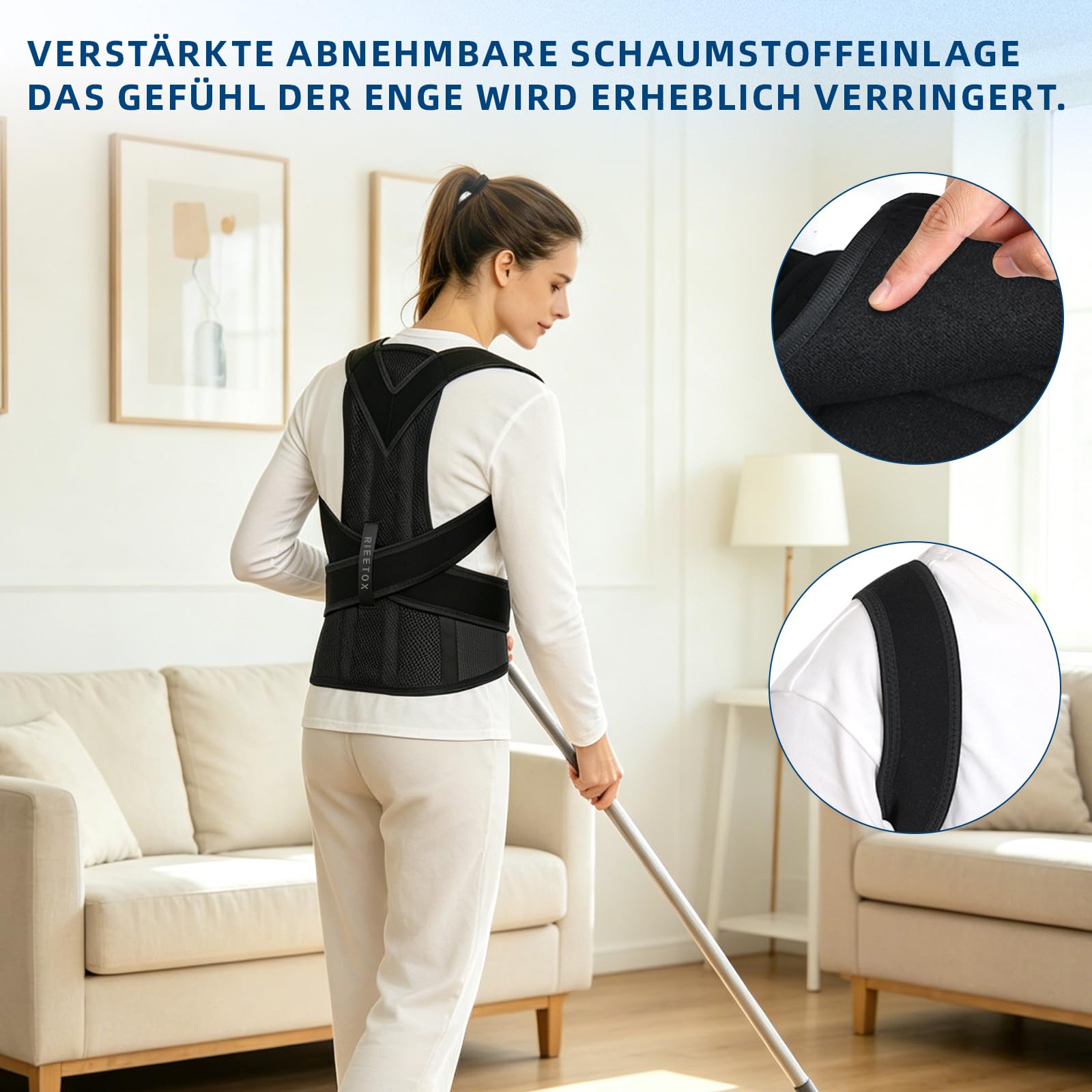 Rückenstützgürtel & Haltungskorrektor für Damen und Herren – Geradehalter mit Schulterstrecker Lindert Schmerzen im Oberen Rücken – Verstellbar, atmungsaktiv, perfekt für Alltag & Büro（Medium）