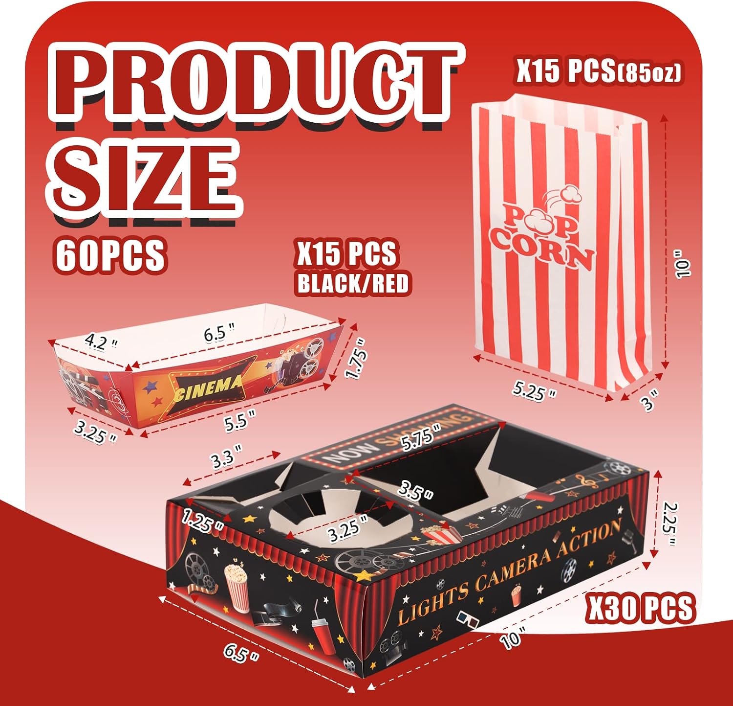 Movie Night Snack Trays with Popcorn Bags and Food Trays, Movie Night Supplies for Theater Family Birthday Party, Outdoor Snack Boxes Accessories Kit for Kids