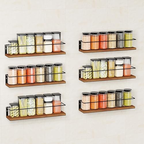 Miniatura 8 de Estante de especias autoadhesivo o perforación, estante de especias colgante de estilo rústico, organización de especias para puerta de gabinete o