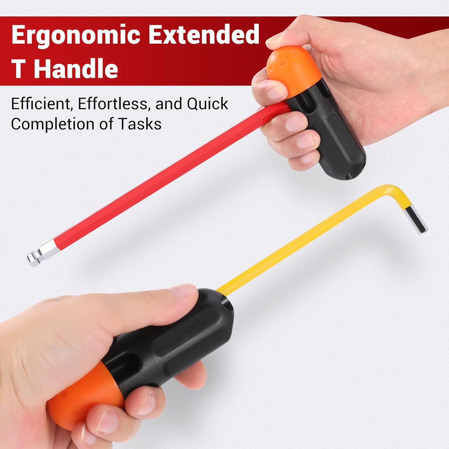 18pcs Hex Key Set with T Handle Long Arm Metric Allen Wrench Set (1.5mm-10mm) Ball End and Torx Wrench Set(T10-T50) for Bike Tools/Home Repair/Tight Space Allen Keys Set
