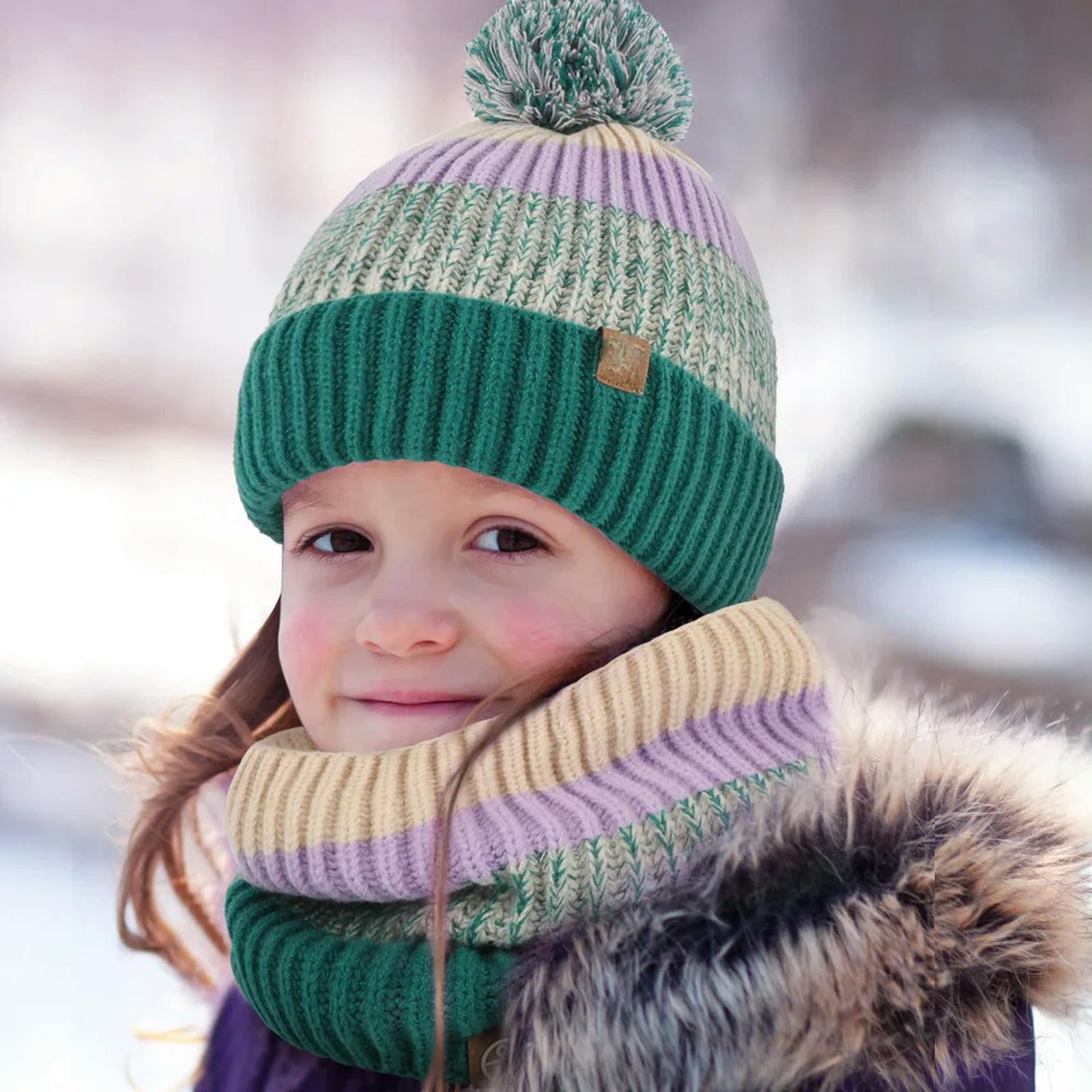 Zonto Wintermütze Schal Handschuh-Sets Kinder Winterhut Handschuhe Schal Set Girls Kinderhut Wolle Gestrickt Plüsch Ausgekleidetem Handschuhset Set-Stil 1 Armee Grün