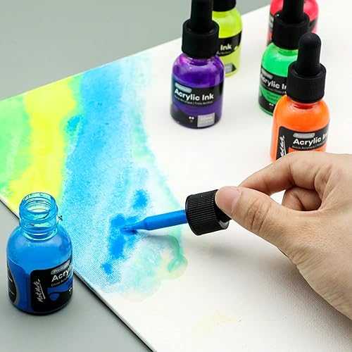 Miniatura 2 de Mont Marte Tinta acrílica de alta calidad, 6 unidades x 0.7 fl oz (0.7 onzas líquidas), tintas acrílicas para artistas, colores fluoro, ideal para