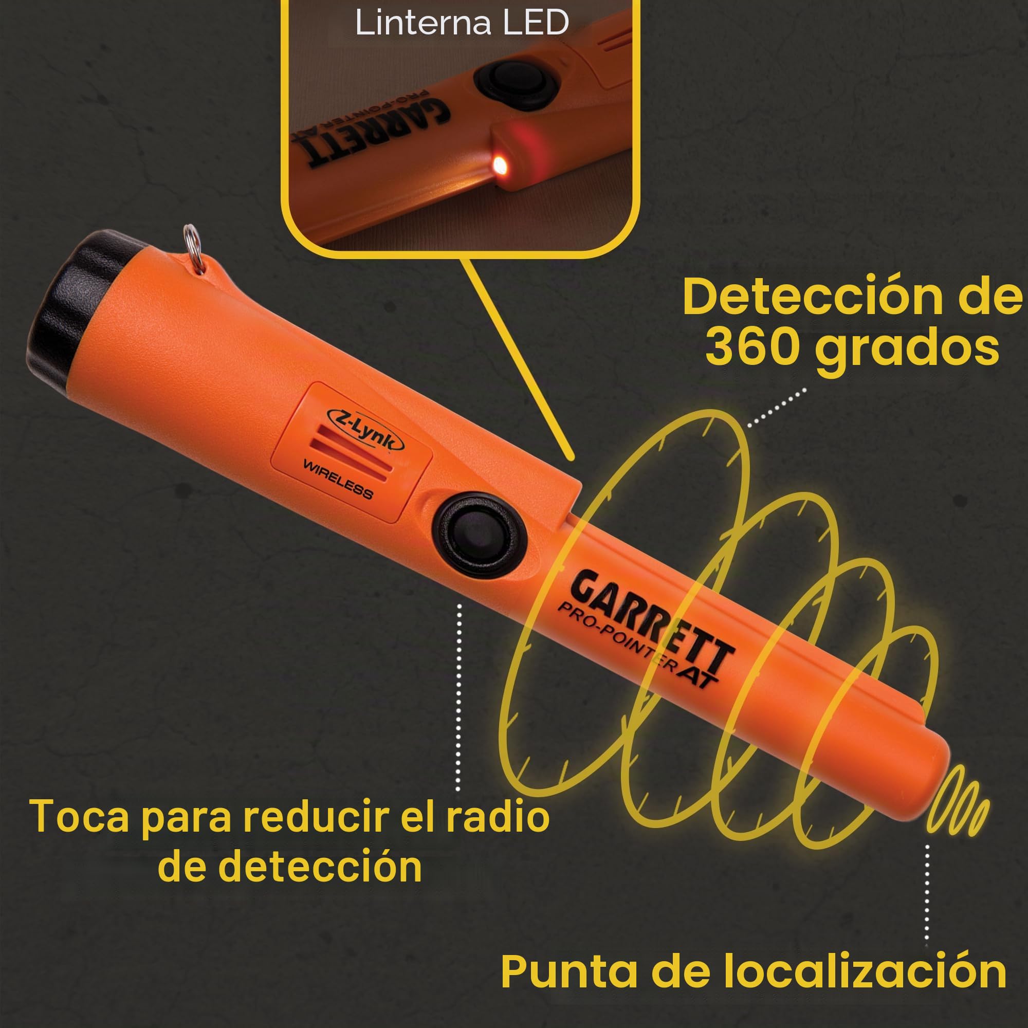 Pinpointter Garrett PROPOINTER AT Z-LYNK - Detector de Metales, centralizador, Resistente al Agua, hasta 6 m, IP68, Color Naranja