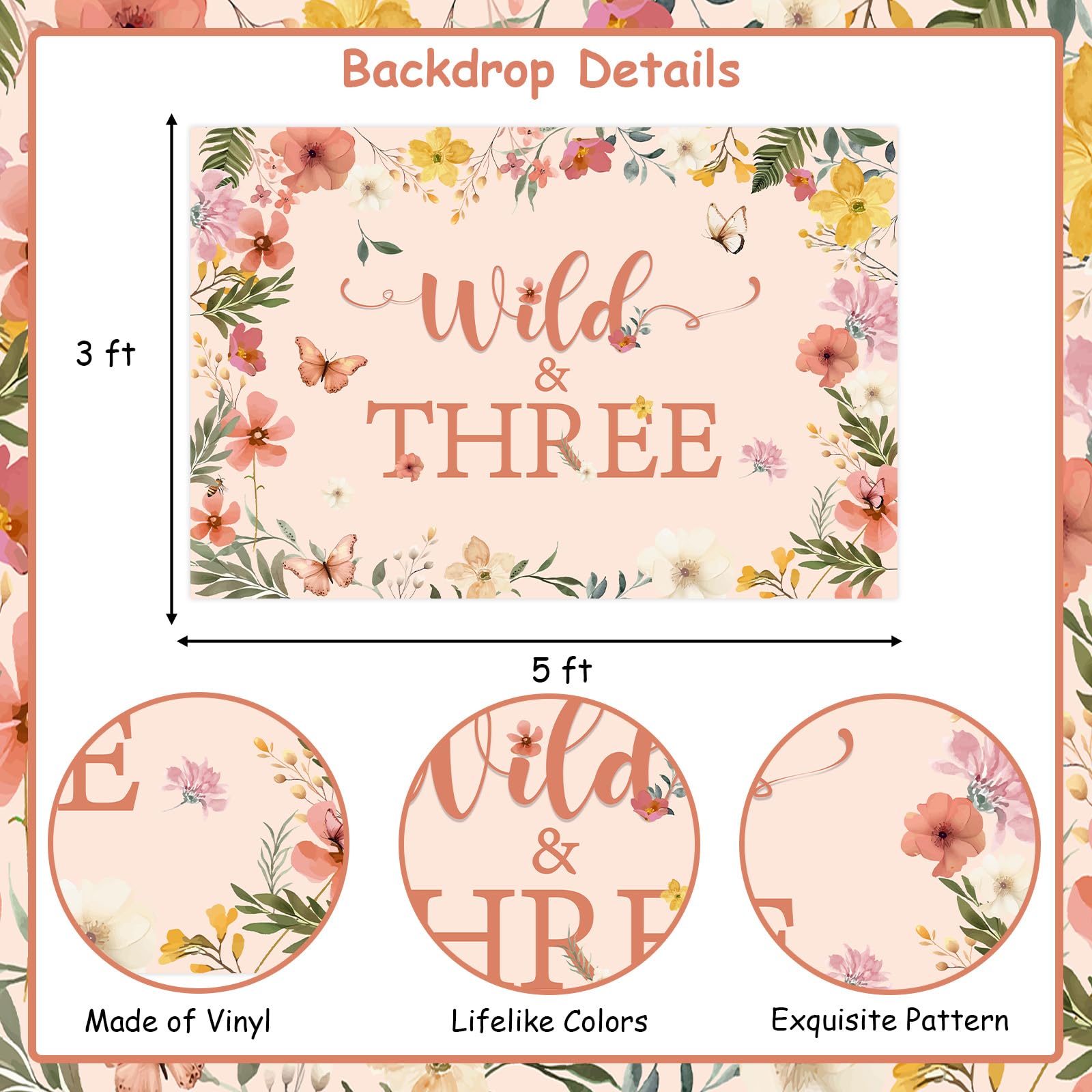 Kreat4joy Wildflower 3rd Birthday Backdrop Banner - 3x5 Ft Vinyl Decor For Girls Party - View #7