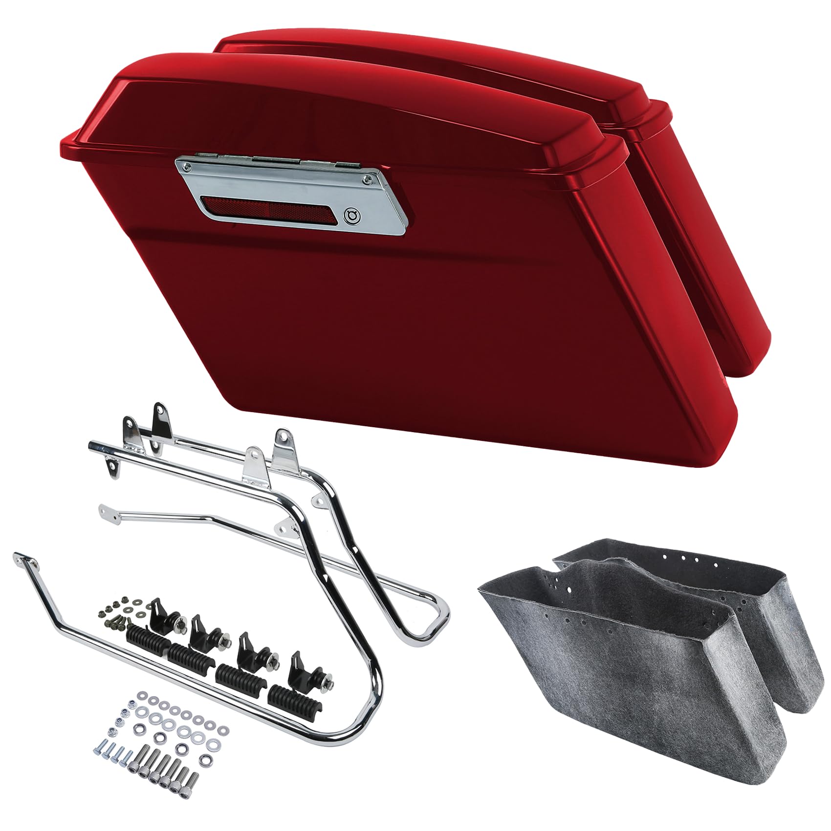 TCMT Red Hard Saddlebags &amp; Liners Carpet Insert Conversion Bracket Kit - Fit For Harley Softail Heritage Deluxe Models 1984-2017 (Except Deuce &amp; Slim Models)
