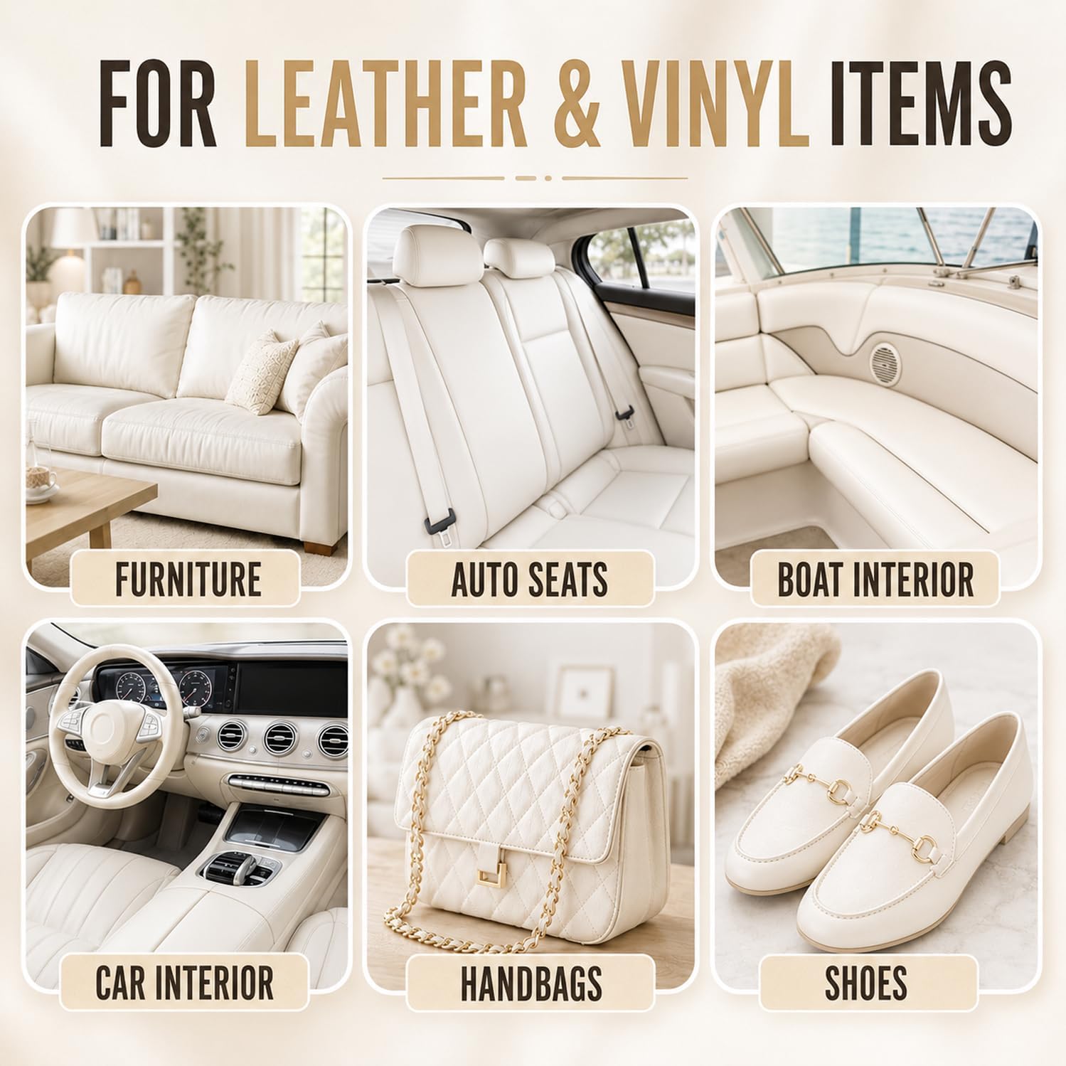 ARCSSAI ARCSSAL Cream Leather & Vinyl Repair Kit, Car Seats, Couch, Boat, Sofa, Jacket & Purse, Fix Scratch & Rip on Artificial, Faux, Genuine Leather, Easy for Anyone to Match Ideal Color