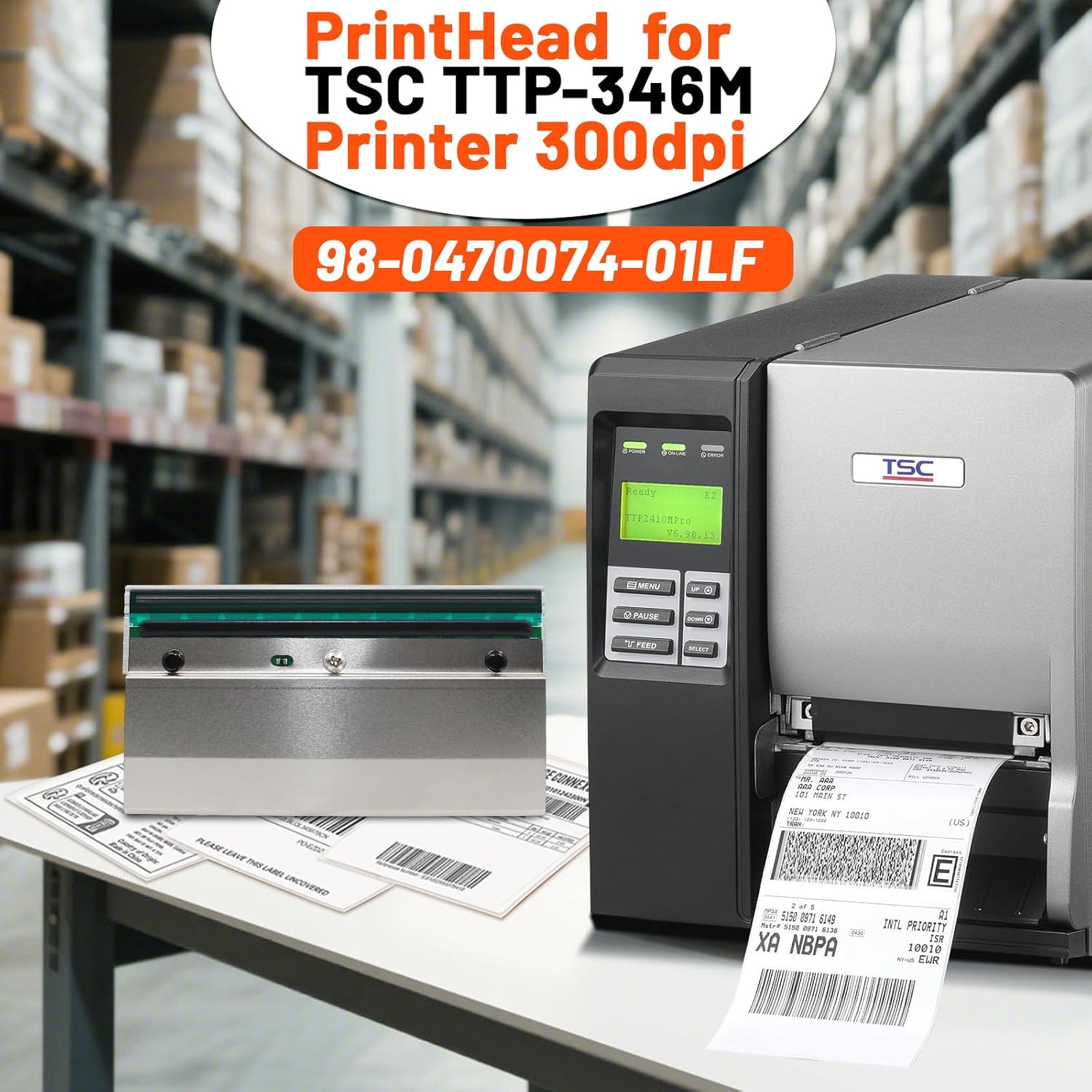 GETPARTS 98-0470074-01LF New Printhead for TSC TTP-346M TTP-346MU 346M PRO Thermal Label Printer OEM Replacement 300dpi