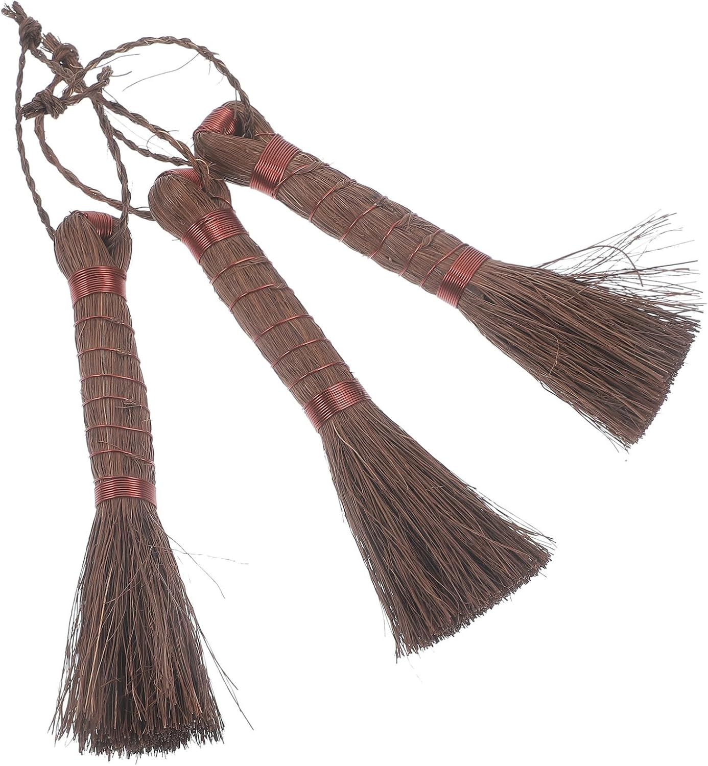 HEMOTON 3pcs Palm Fiber Hand Broom Set for Garden and Flowerpot Cleaning, Natural Straw Brush for Bonsai and Potted Plant Maintenance