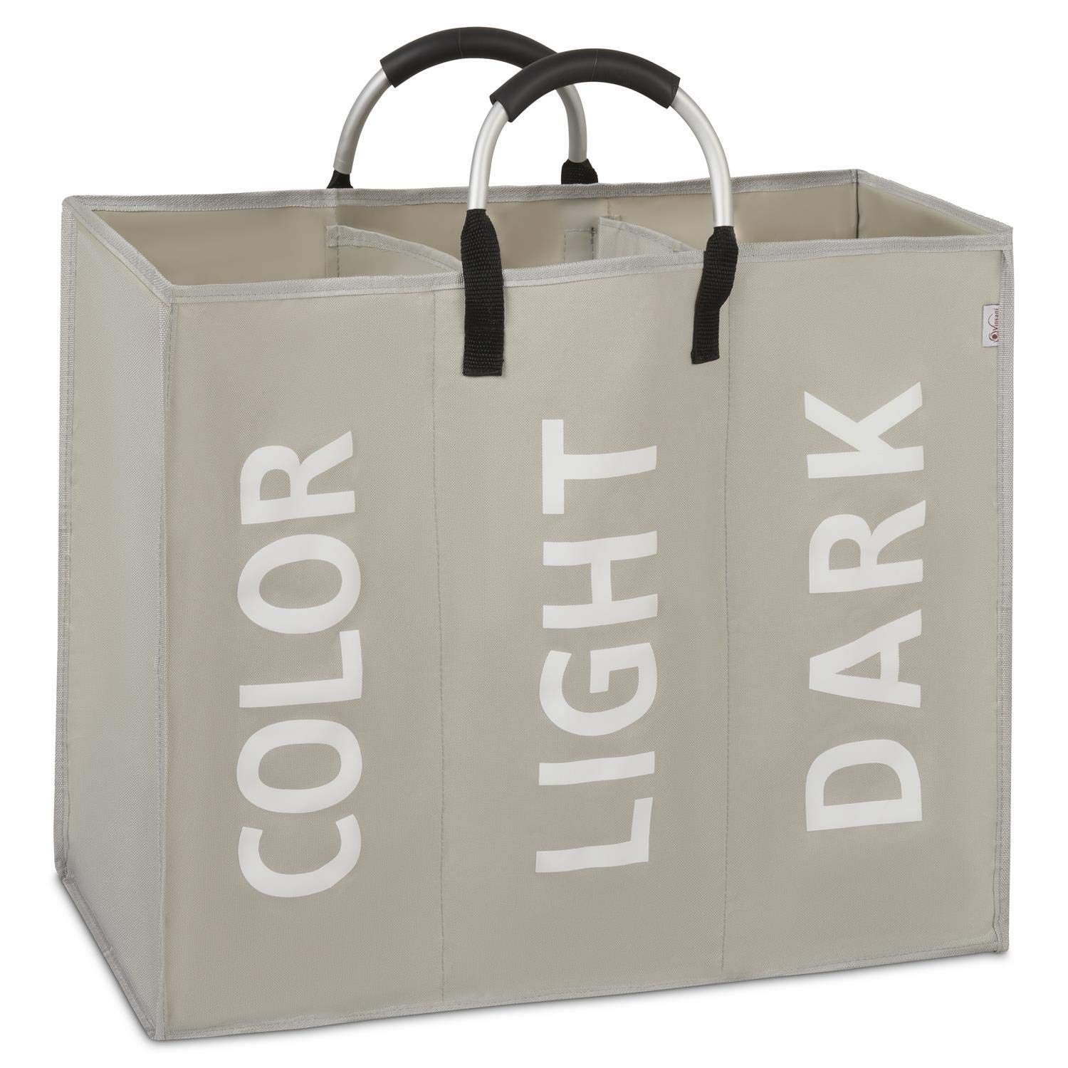 Vinsani Light Grey Colour Light Dark 3 Sections Laundry Hamper Collapsible Bag Foldable Cloth Basket Portable Storage Bin With Carry Handles For Bathroom Bedroom,
