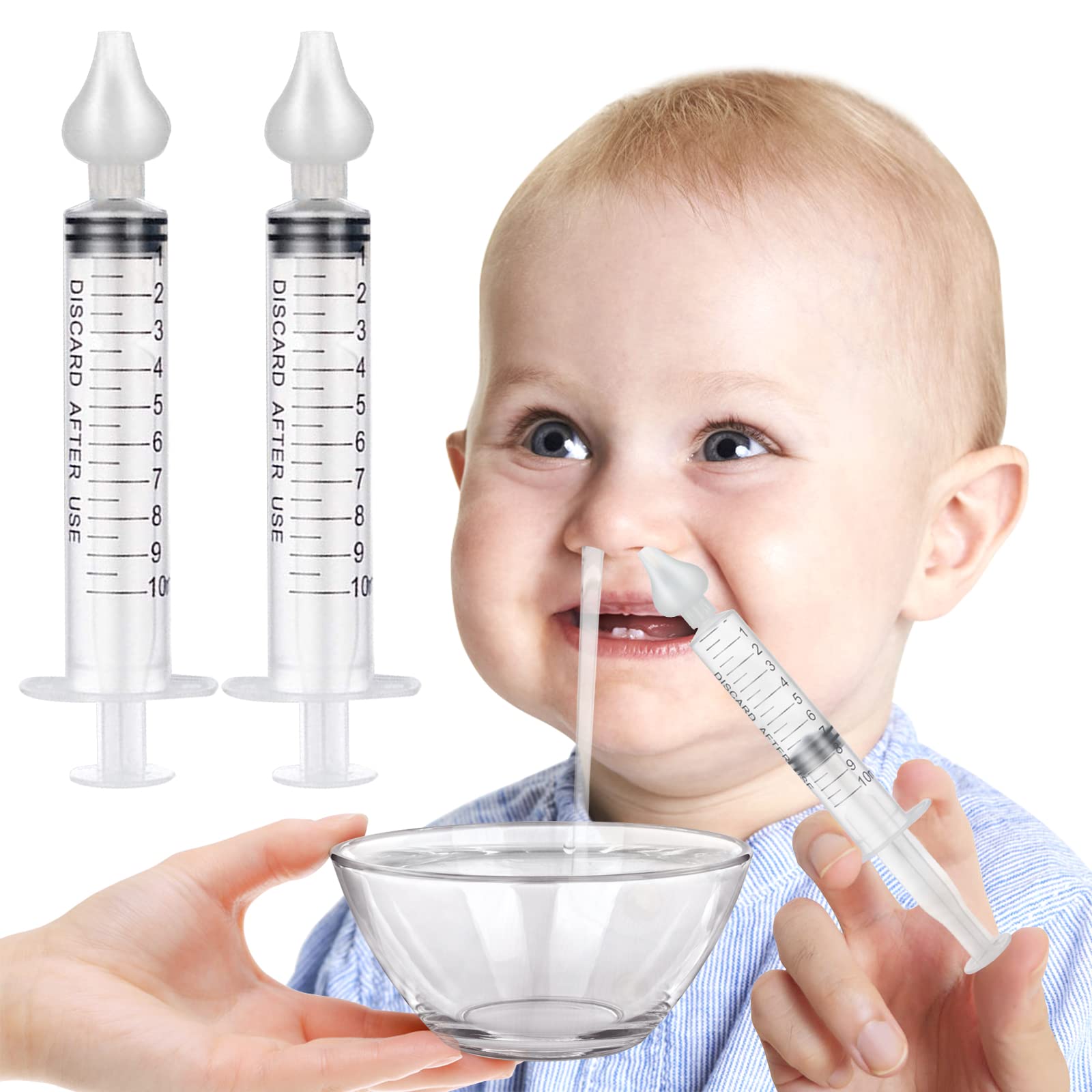 Irrigatore Nasale 2 Pezzi, Set per Bambini con Siringa e Punta di Aspirazione in Silicone Riutilizzabile