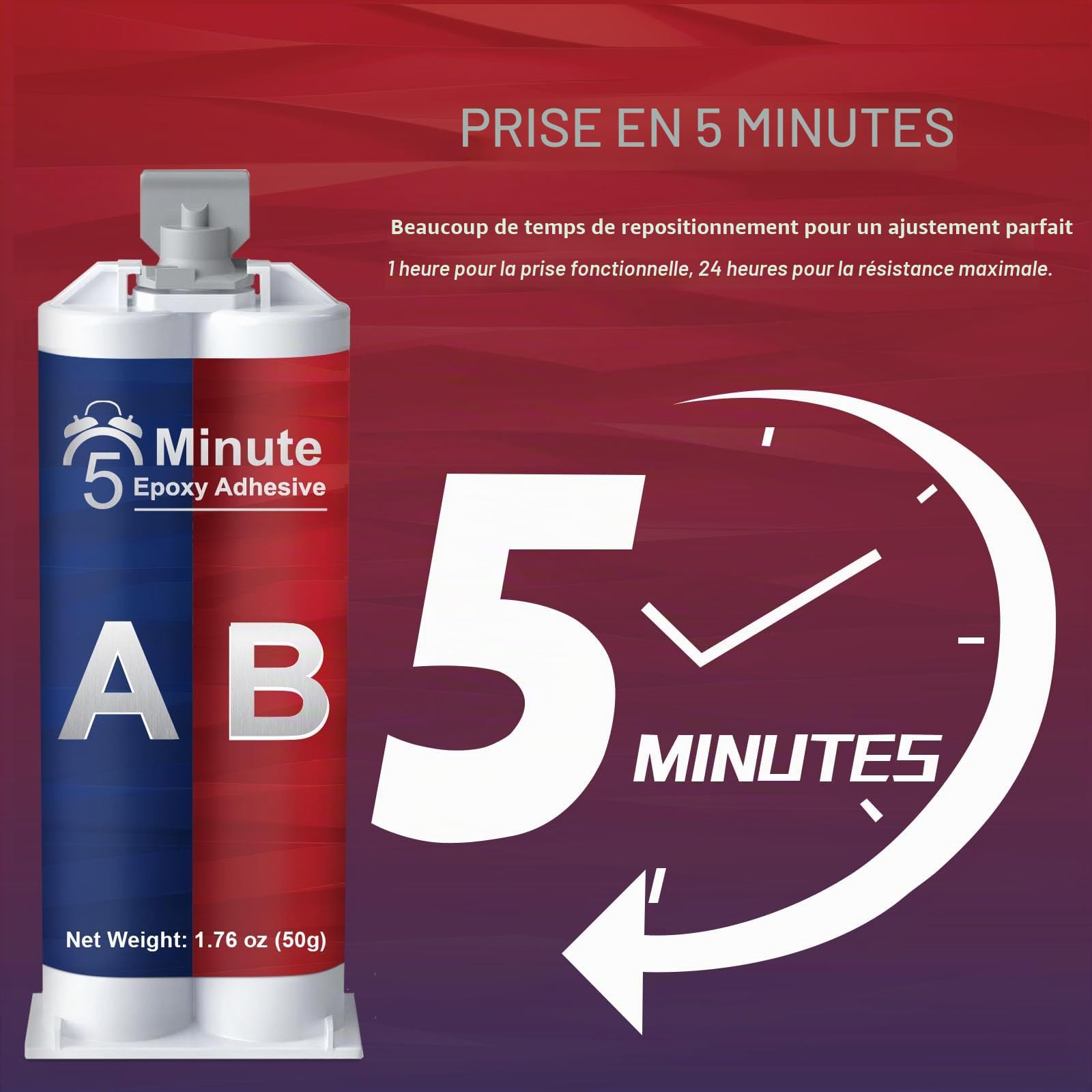 Colle Epoxy 5 Minutes, 50ml Colle bi Composant Transparente, Époxy bi-Composant à Durcissement Rapide la Réparation de la Céramique, de la Porcelaine, du Verre, le bois, métal