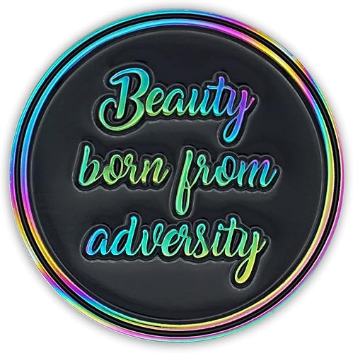 Miniatura 3 de Chip de sobriedad Rainbow Lotus | Moneda AA triplaca | Belleza nacida de la adversidad Token de afirmación regalo de recuperación (negro)