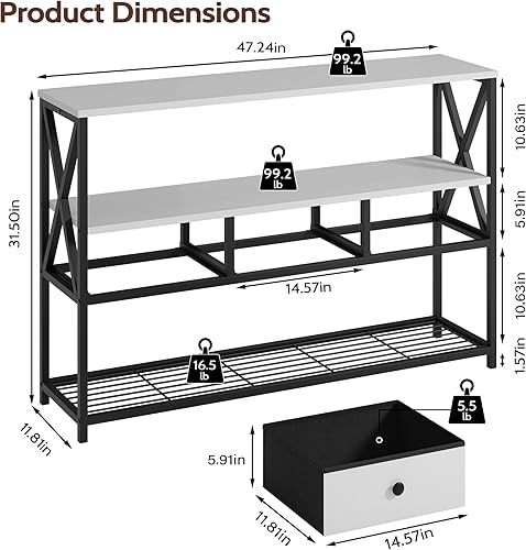Miniatura 2 de Mesa consola de granja de 47 pulgadas con 3 cajones y estante abierto, mesa de sofá detrás del sofá con almacenamiento de 3 capas, mesa de entrada