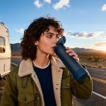 FJbottle 24oz Bouteille d'eau en métal isolé Pas de paille, Coffret de protection antidérapant en acier inoxydable Boutilles d' eau de sport, Isolation sous vide double-angle, sans BPA pour les voyages & Vélo, Navy