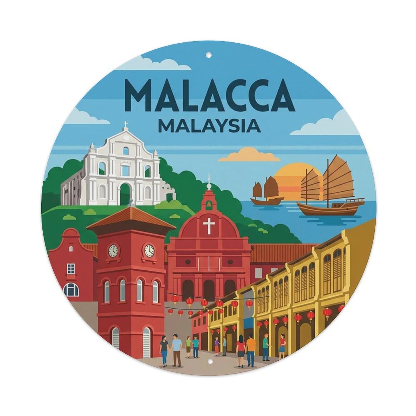 Malaysia Vintage Travel Malacca Vintage Metal Tin Sign Plaque Wall Decor for Cafe, Club Bar, Office, Garden Metal Poster 8x8Inch