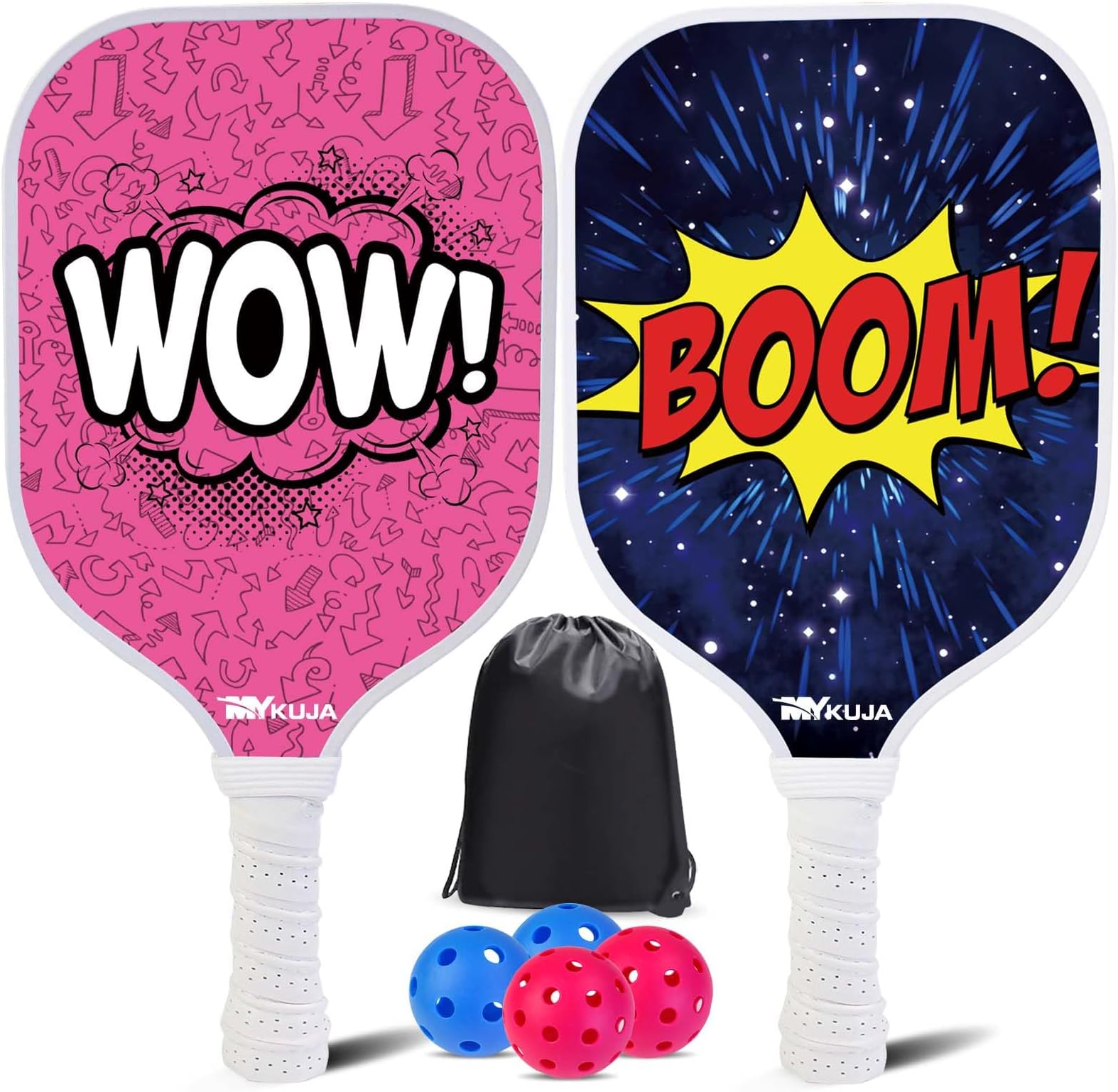 MYKUJA Pickleball Paddles Set of 2 for Child, Fiberglass Pickleball Paddles w...