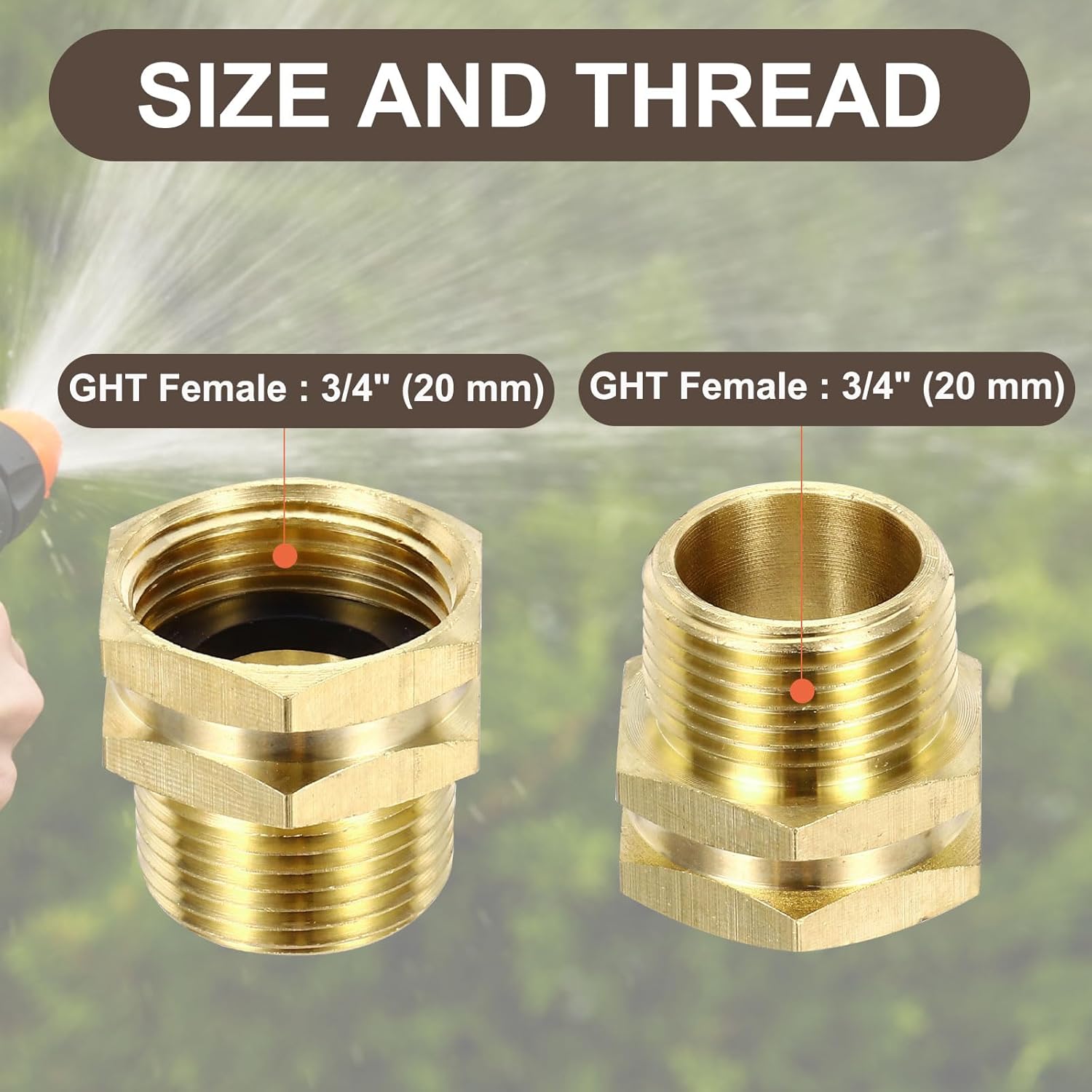 PATIKIL 3/4” GHT Female x 3/4” NPT Male Garden Hose Adapter, Brass Hose Connector Repair Fitting to Pipe Fittings Water Hose Outdoor, Gold