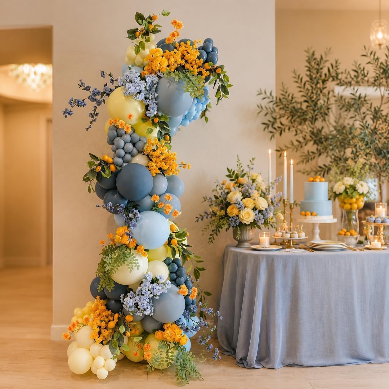 Staubblaue und gelbe Luftballons, 30,5 cm, Schieferpastell, hellblau und gelb, Ballon für Zitrone, Brautparty, Babyparty, Amalfiküste, Junggesellinnenabschied, frisch abgestufte