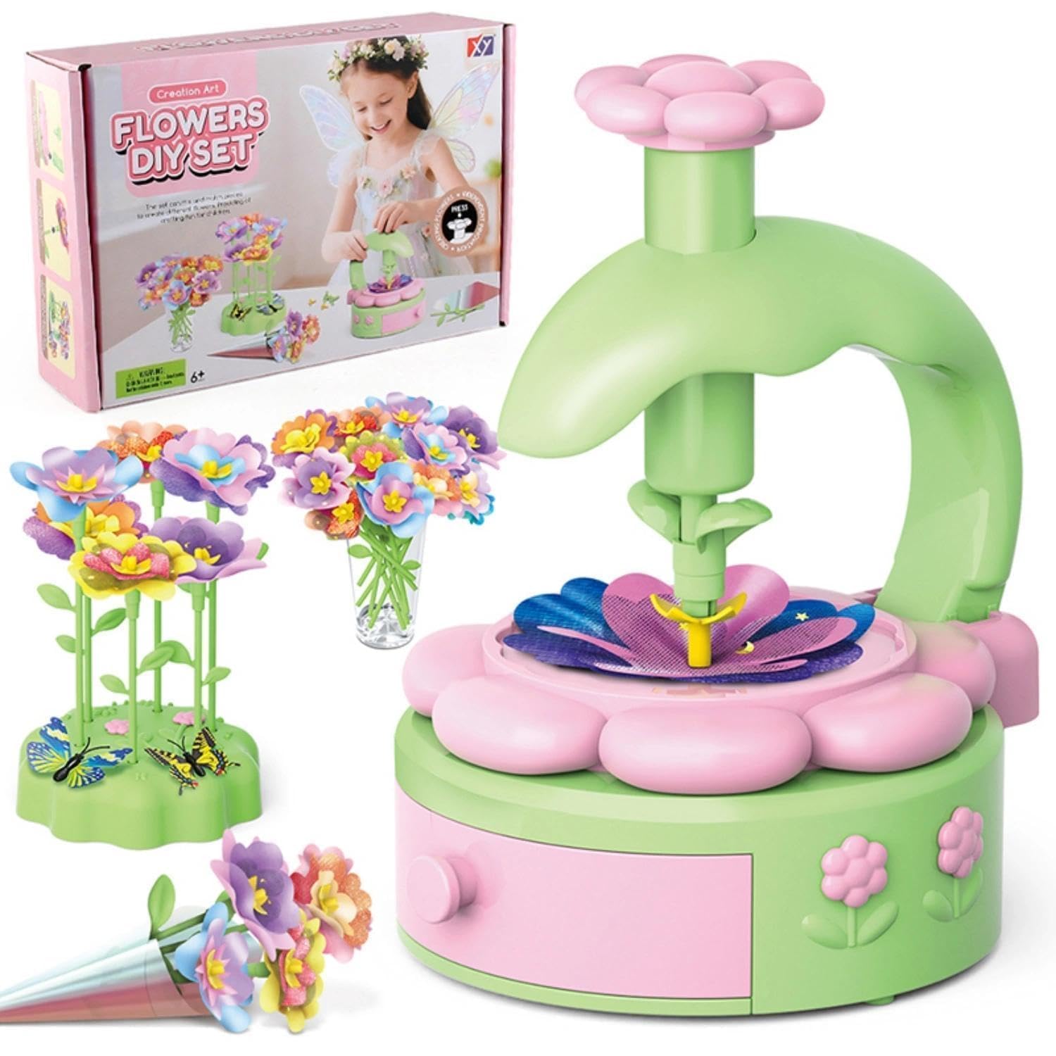 Kit Création Bouquet de Fleurs DIY pour Fille 6 Ans+ avec Machine à Fleurs, Jouet Créatif Cadeau Anniversaire
