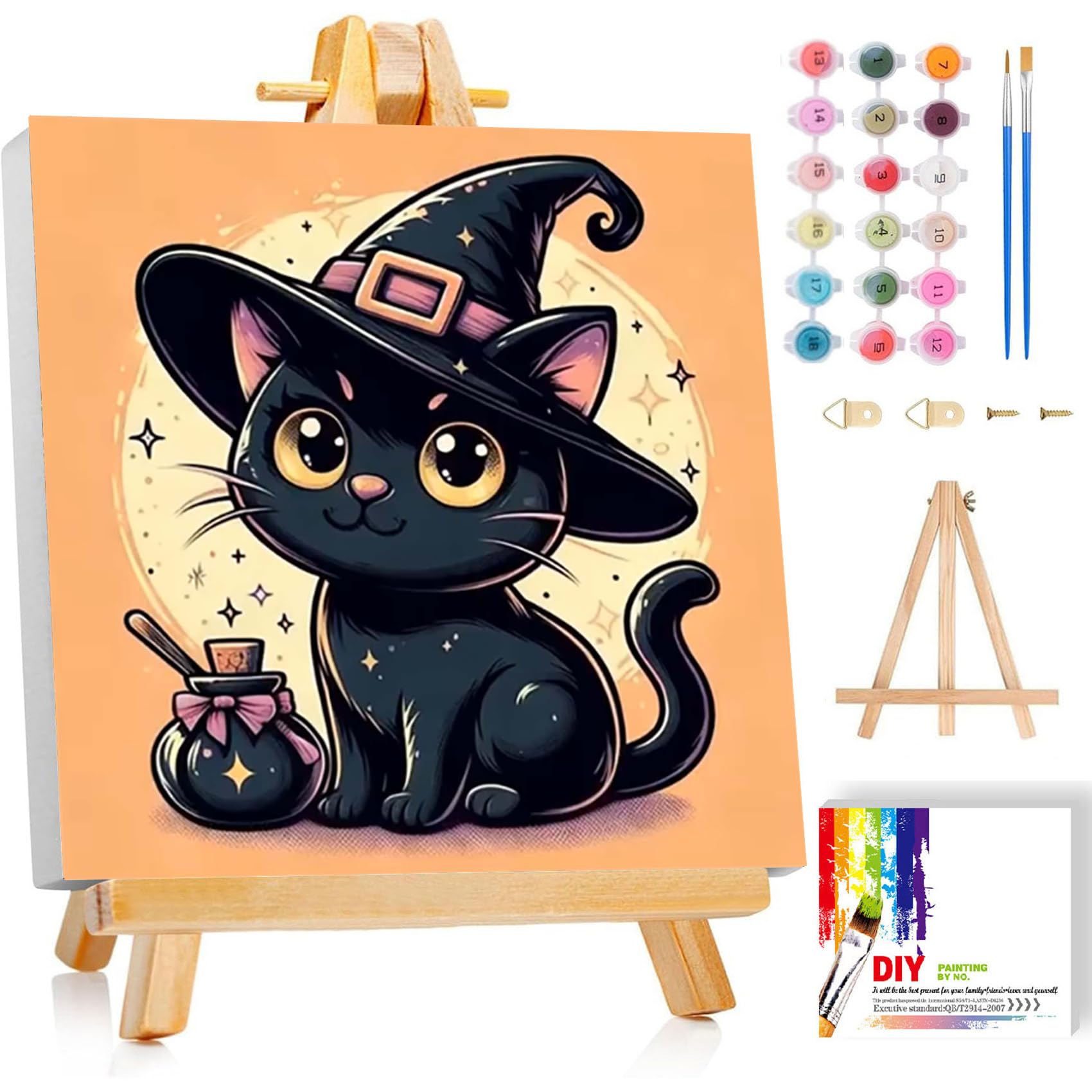 Halloween Paint by Numbers Kit for Kids with Frame - Cat Paint by Number for Kids, Halloween Kid Painting by Number Kits Age 5-8 for Home Wall Decor
