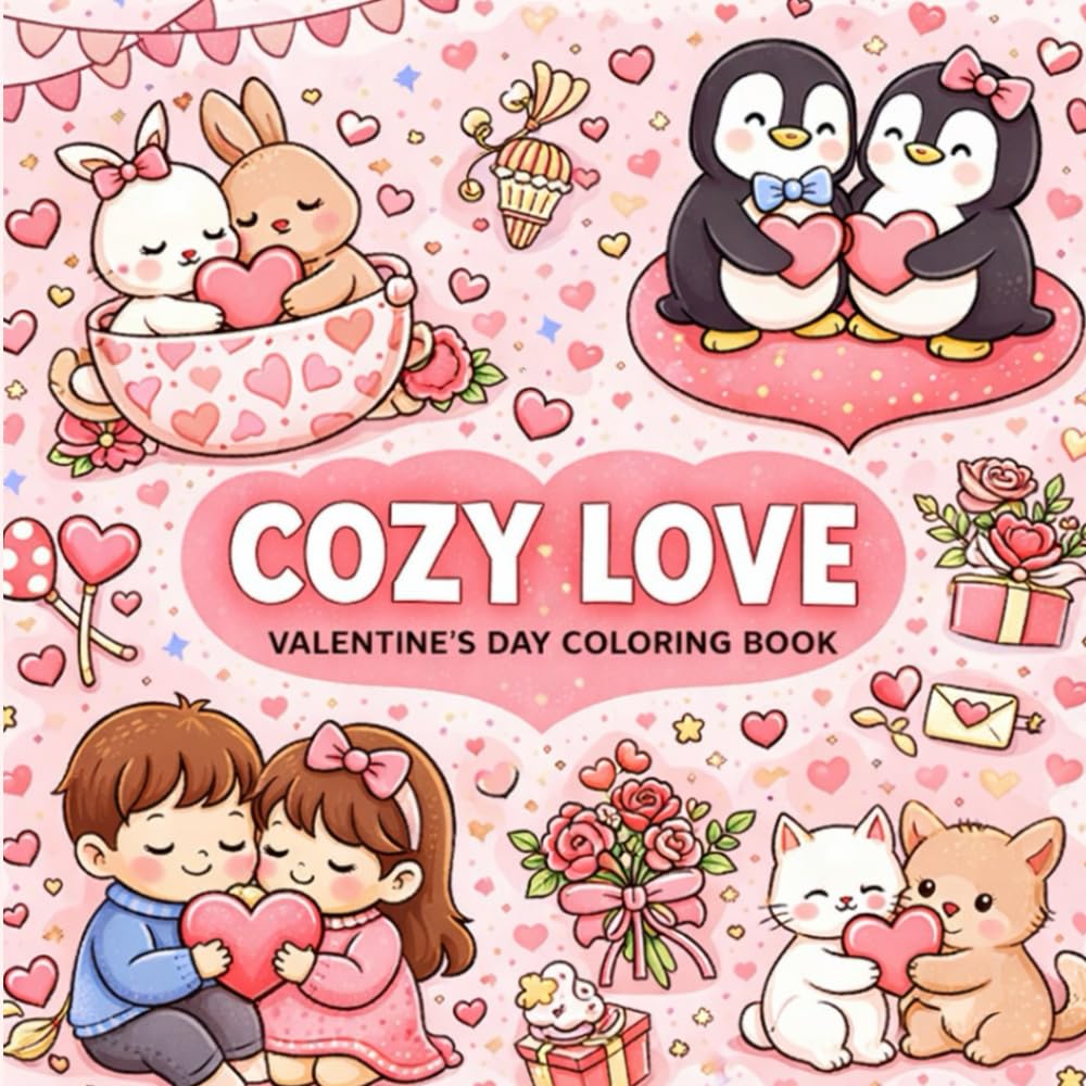 Cozy love: Valentines day coloring book