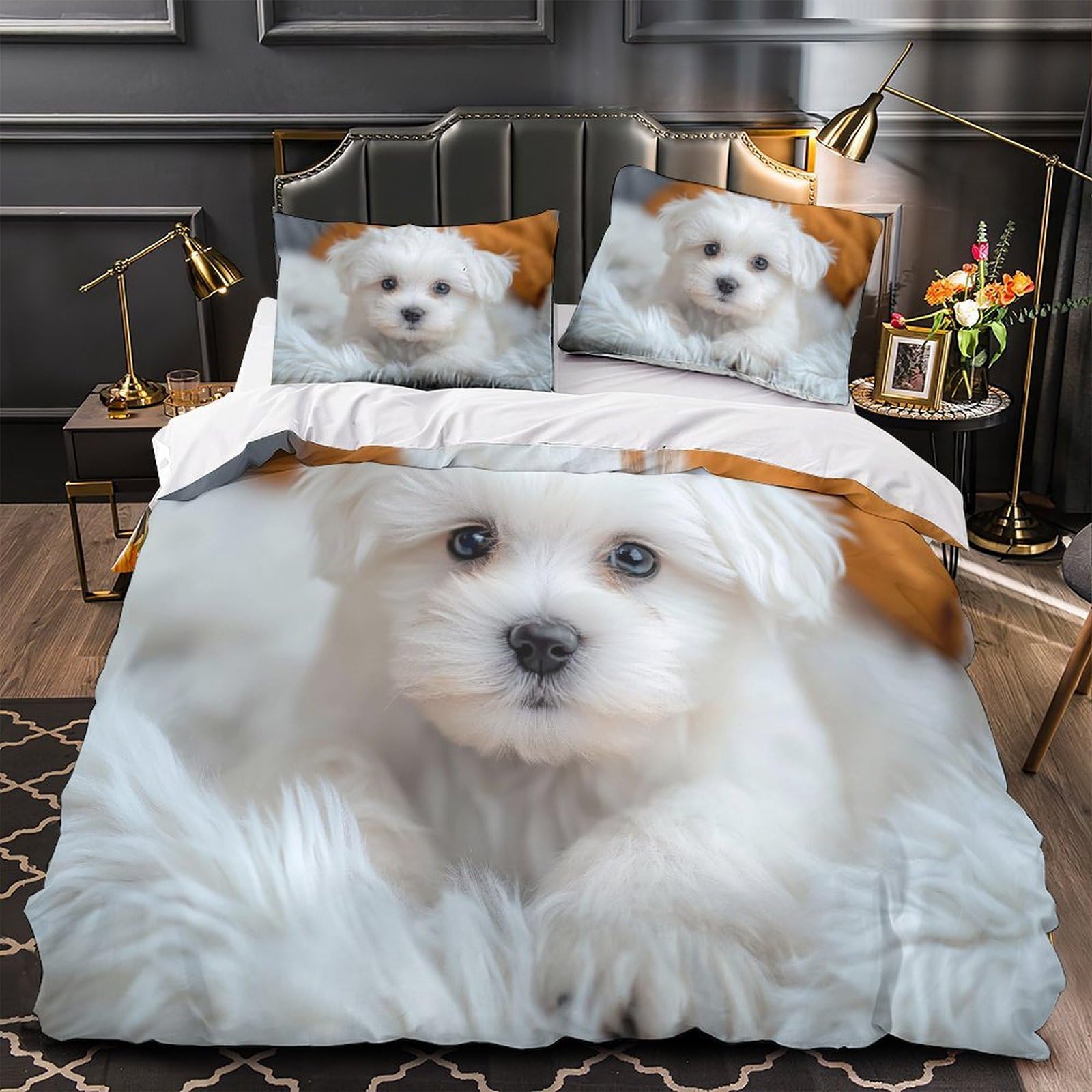 Housse de couette motif chien 3D pour chambre d'enfant douce