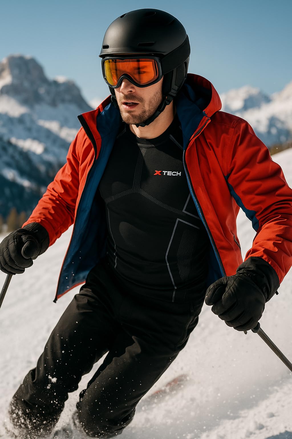 Generico Maglia Tecnica Intima Sportiva Antivento Termica Invernale a Maniche Lunghe Girocollo Nera Maglietta Race 3 XTECH Made in Italy