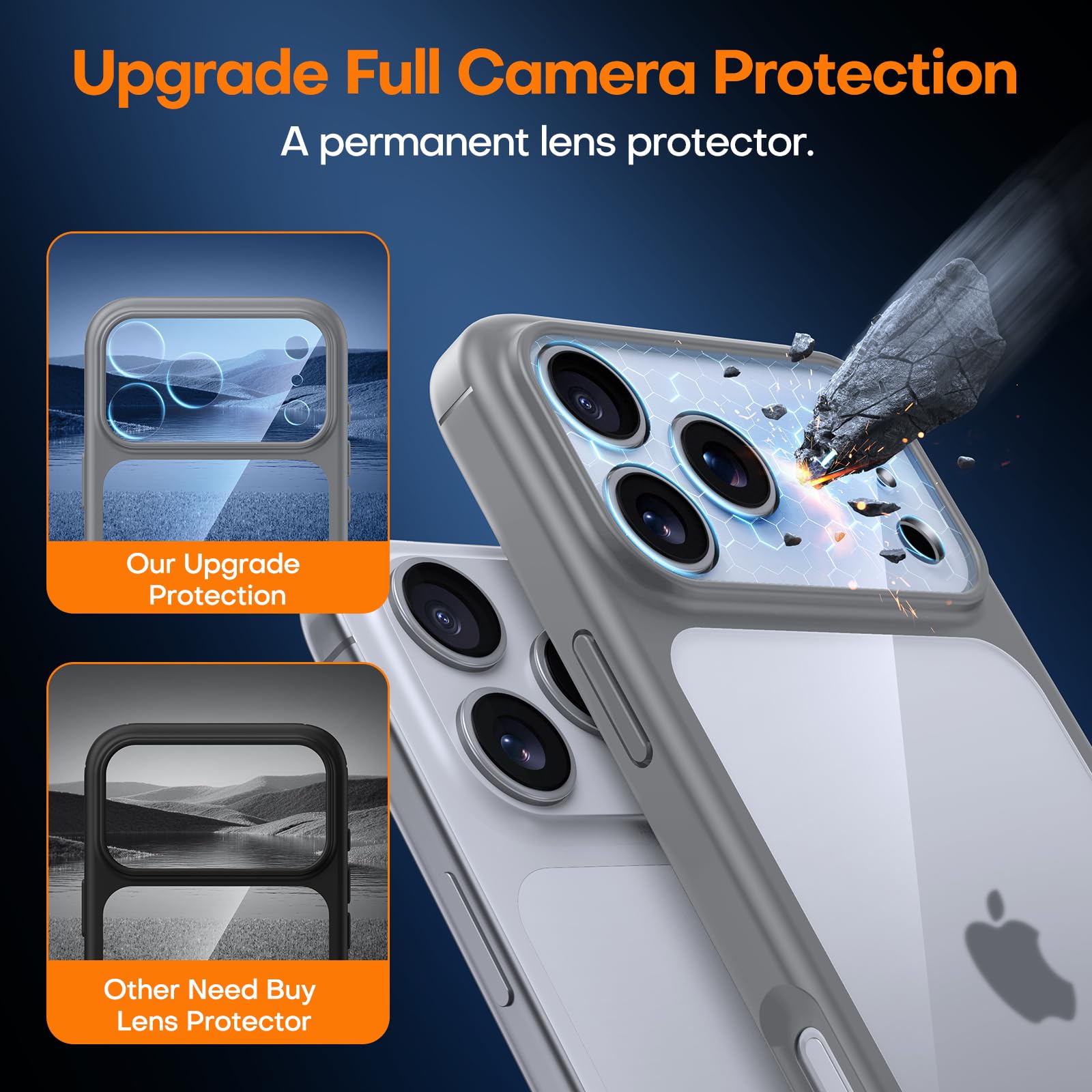 TAURI Cover per iPhone 17 Pro Max con Pellicola in Vetro Temperato,Protezione Completa della Fotocamera,Custodia per Sottile Antishock, Anticaduta - Grigio