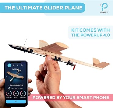 POWERUP 4.0 Balsa Paper Airplane Kit Smartphone Controlled RC Paper Motor | Easy to Fly With Autopilot and Gyro Stabilizer. Great Gadget Gift for Hobbyist Pilots or Tinkerers. Durable Flight Module