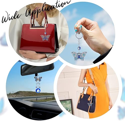 Miniatura 7 de GORGECRAFT 2 estilos de 2 piezas de adorno colgante de ojo turco para colgar en el auto, dije de mariposa azul para el mal de ojo, accesorios