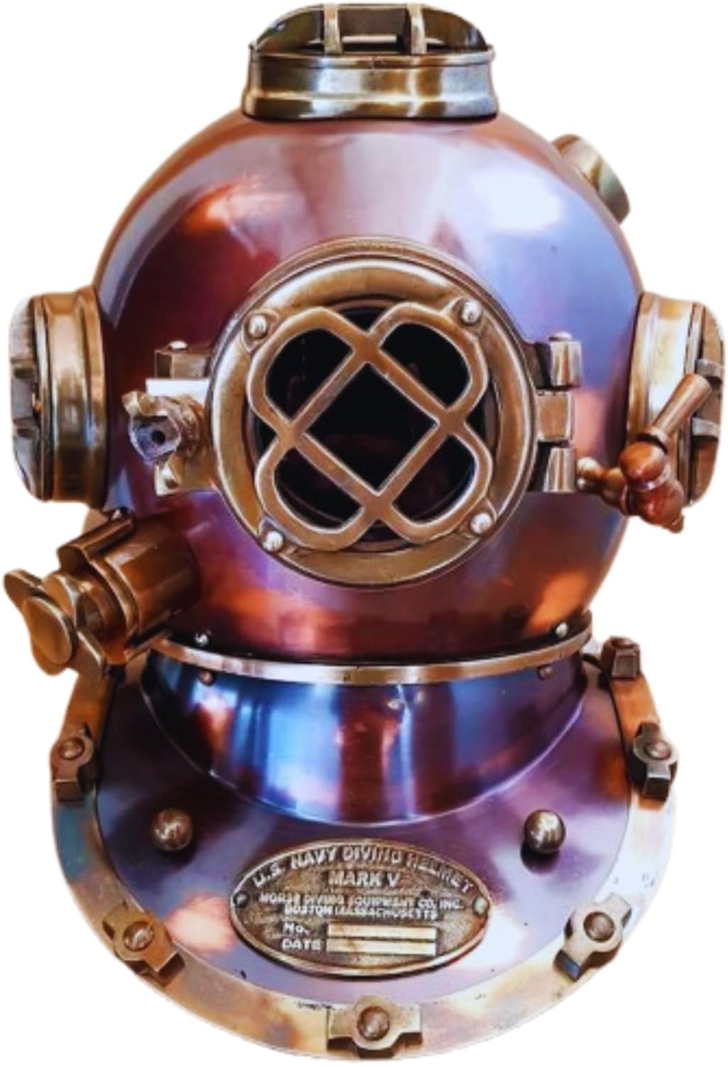 Merco Enterprises Handmade Diving Helmet Full Size – 18” Steel Antique Scuba Helmet Decor with Desk Clock, Lamp & Stand Options – Vintage Diving Mask Replica for Home & Office