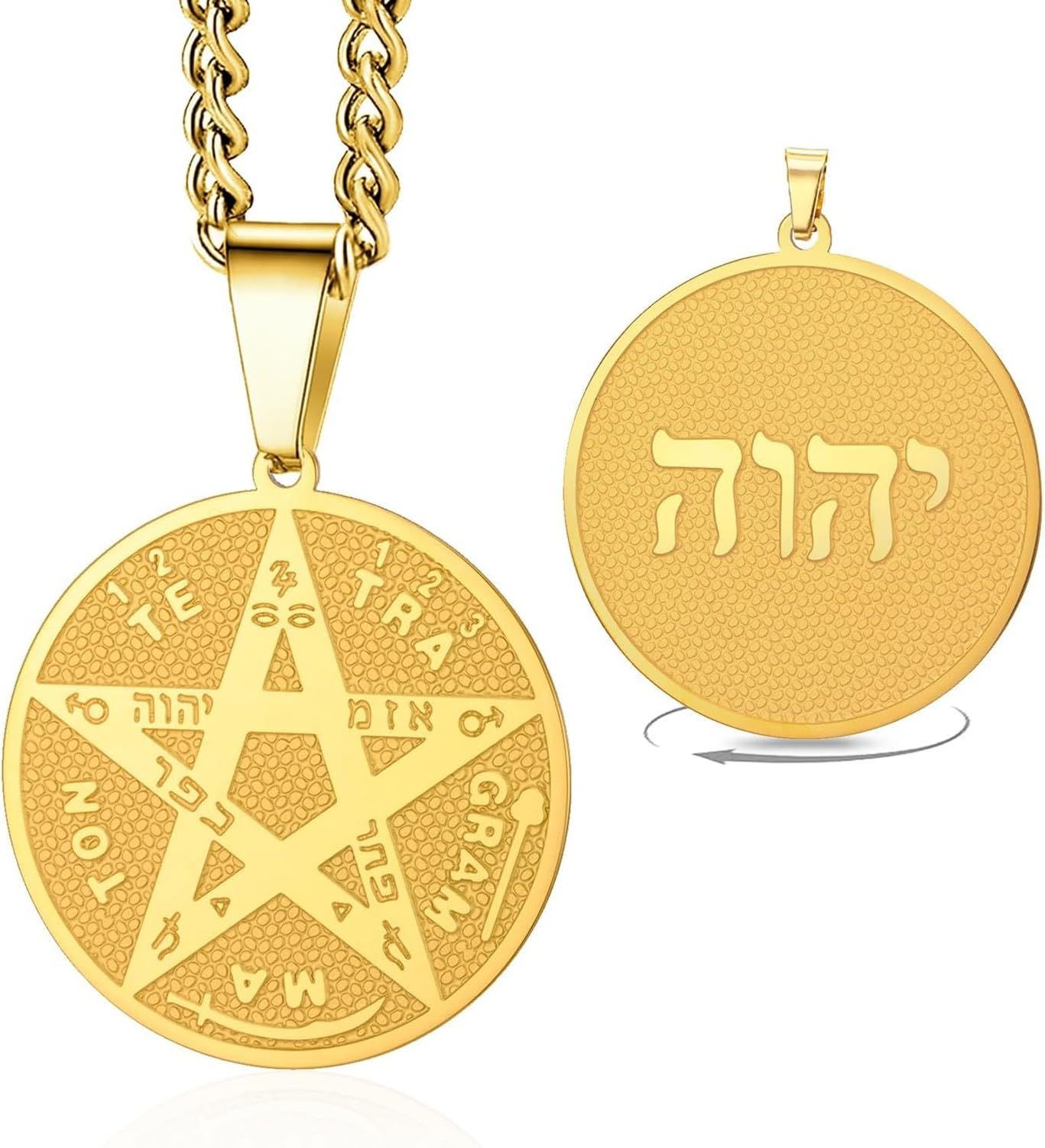 Eouyt Pentagram Tetragrammaton Necklace For Men Women, Hebrew Pentacle Pendant Protection Amulet Wicca Pagan Jewelry Gifts, Tetragrammaton Necklace-G